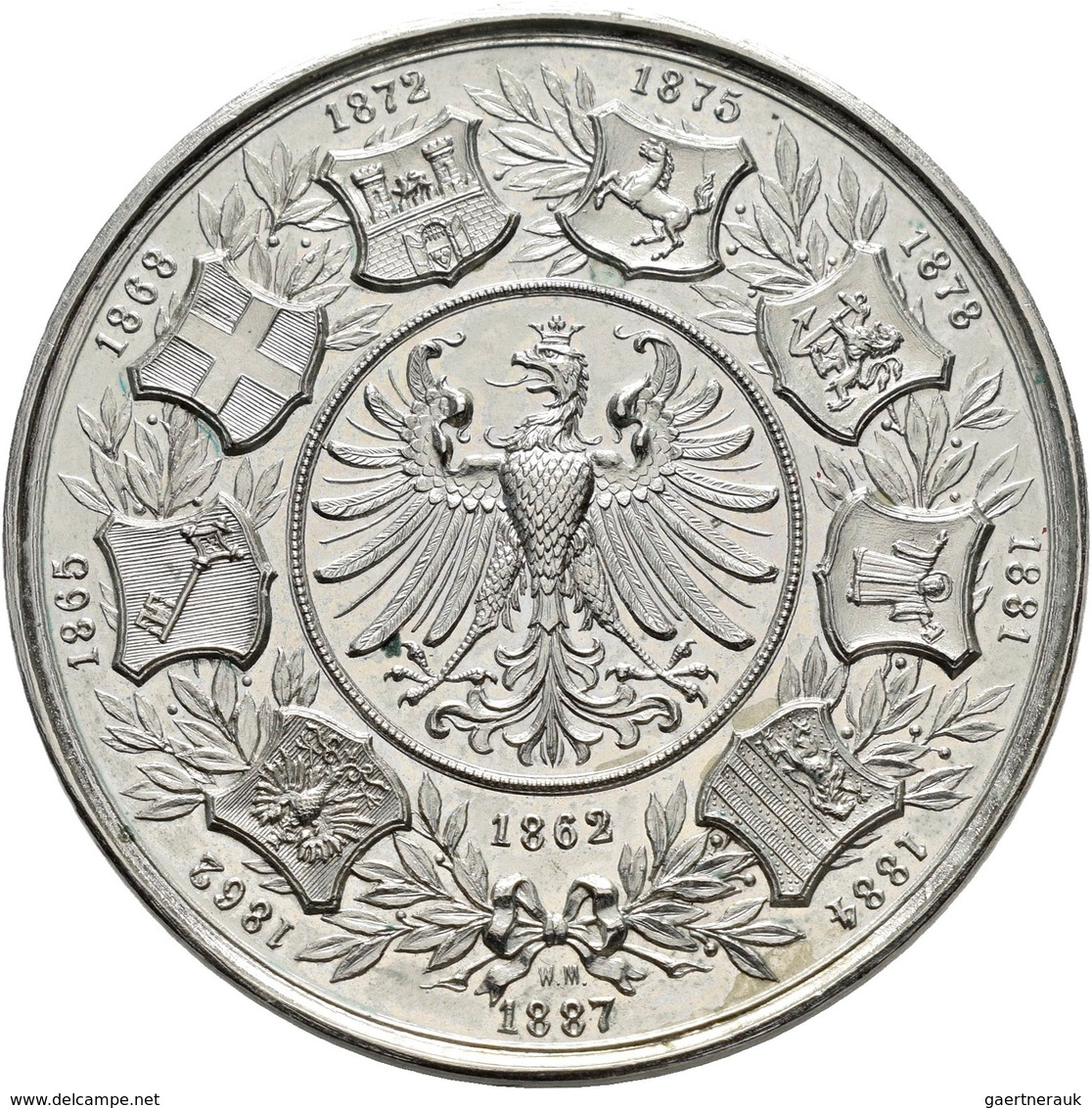 Medaillen Deutschland: 9. Deutsches Bundes-Schießen 1887 in Frankfurt a.M.: Lot 6 Medaillen; Silberm