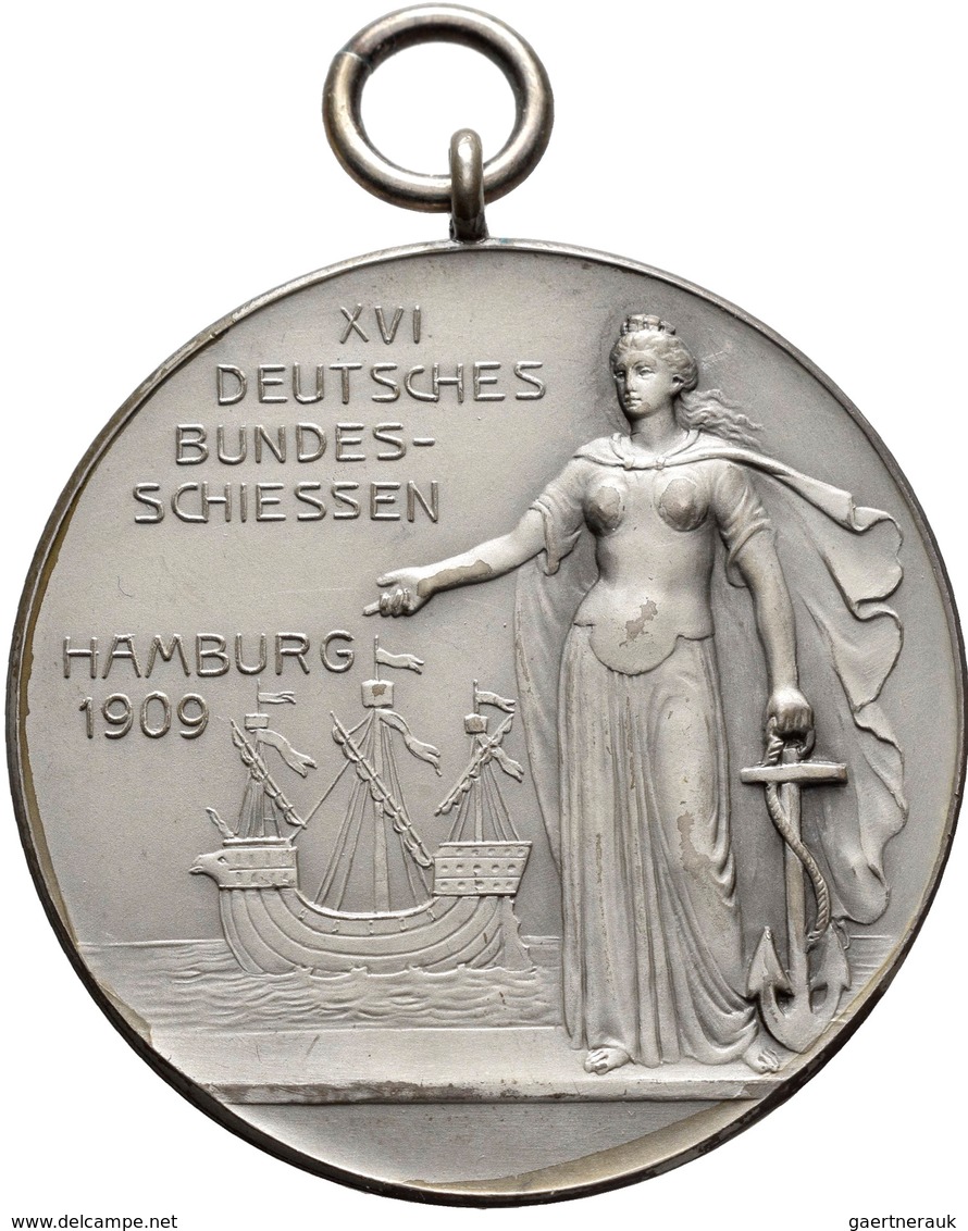 Medaillen Deutschland: 16. Deutsches Bundes-Schießen 1909 In Hamburg: Lot 3 Medaillen; Goldmedaille - Autres & Non Classés