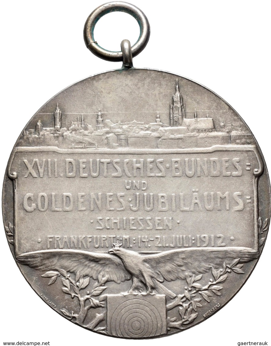 Medaillen Deutschland: 17. Deutsches Bundes-Schießen 1912 in Frankfurt a.M.: Lot 5 Medaillen; Goldme