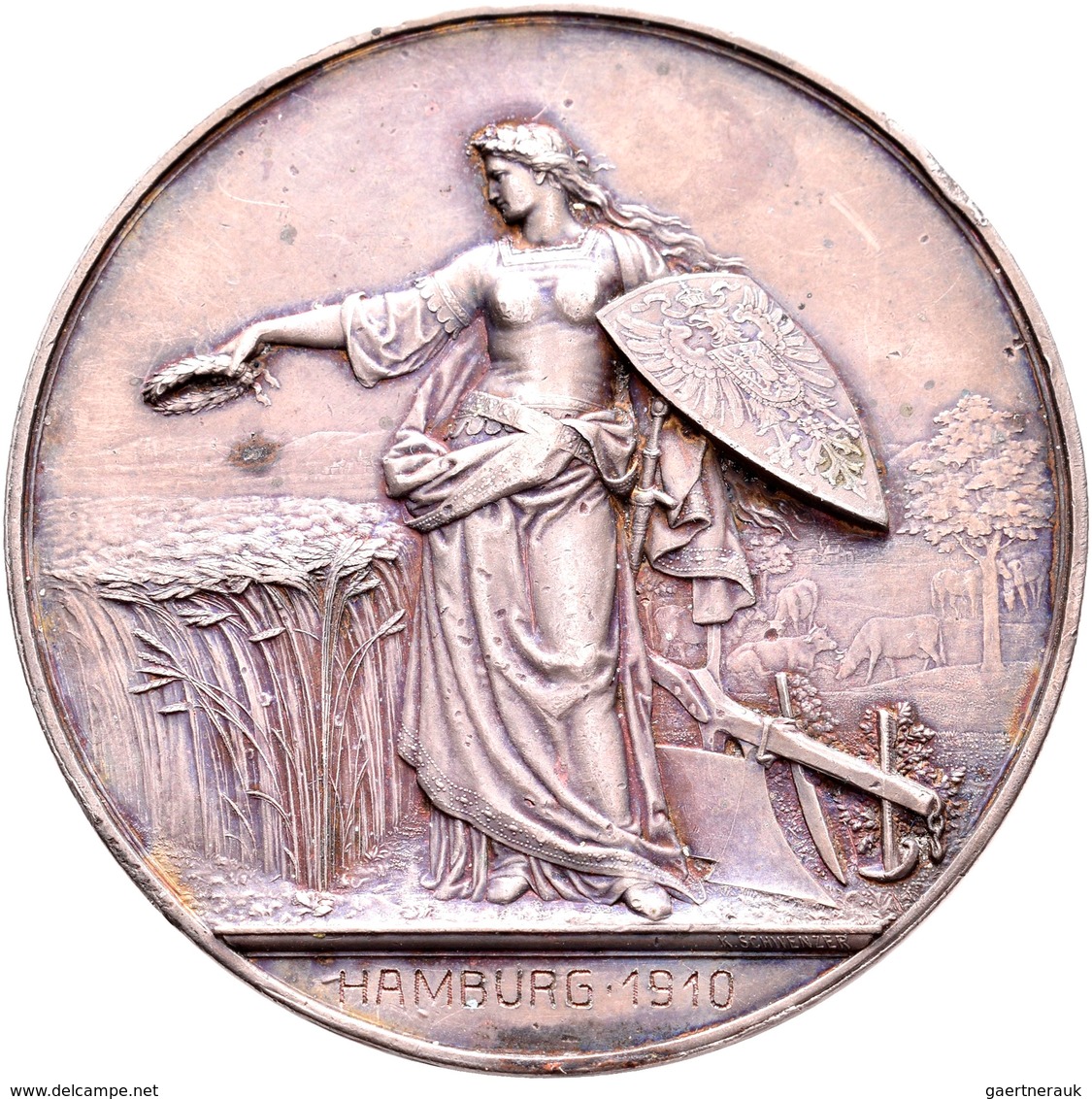 Medaillen Deutschland: Hamburg: Lot 2 Stück; Bronzene Prämienmedaille O.J. (Gravur 1910) Von Karl Sc - Andere & Zonder Classificatie