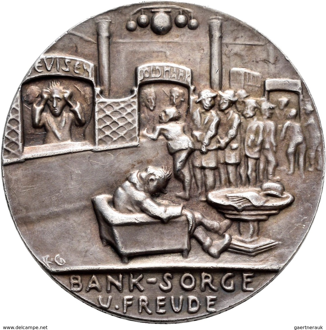Medaillen Deutschland: Karl Goetz: Silbermedaille 1924, Banksorge Und Freude, Av: Wartende Menschen - Autres & Non Classés