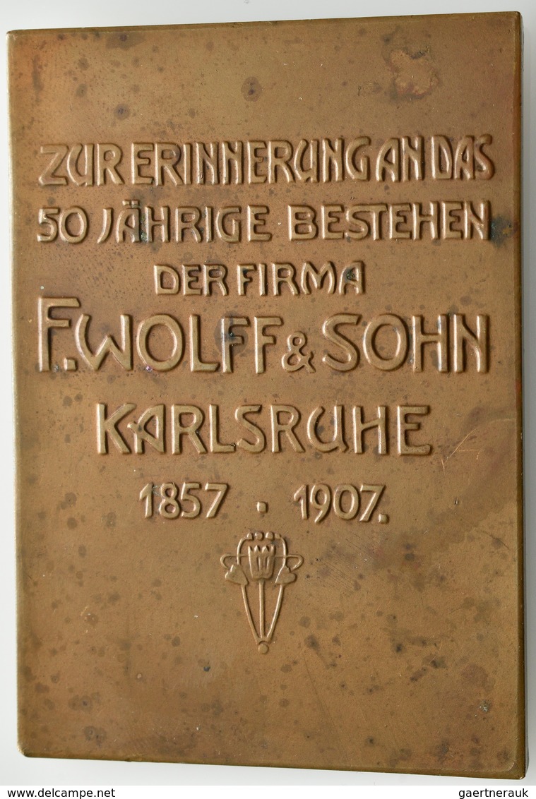 Medaillen Deutschland: Karlsruhe: Bronzeplakette 1907, Von Rudolph Mayer, Pforzheim, Auf Das 50-jähr - Andere & Zonder Classificatie