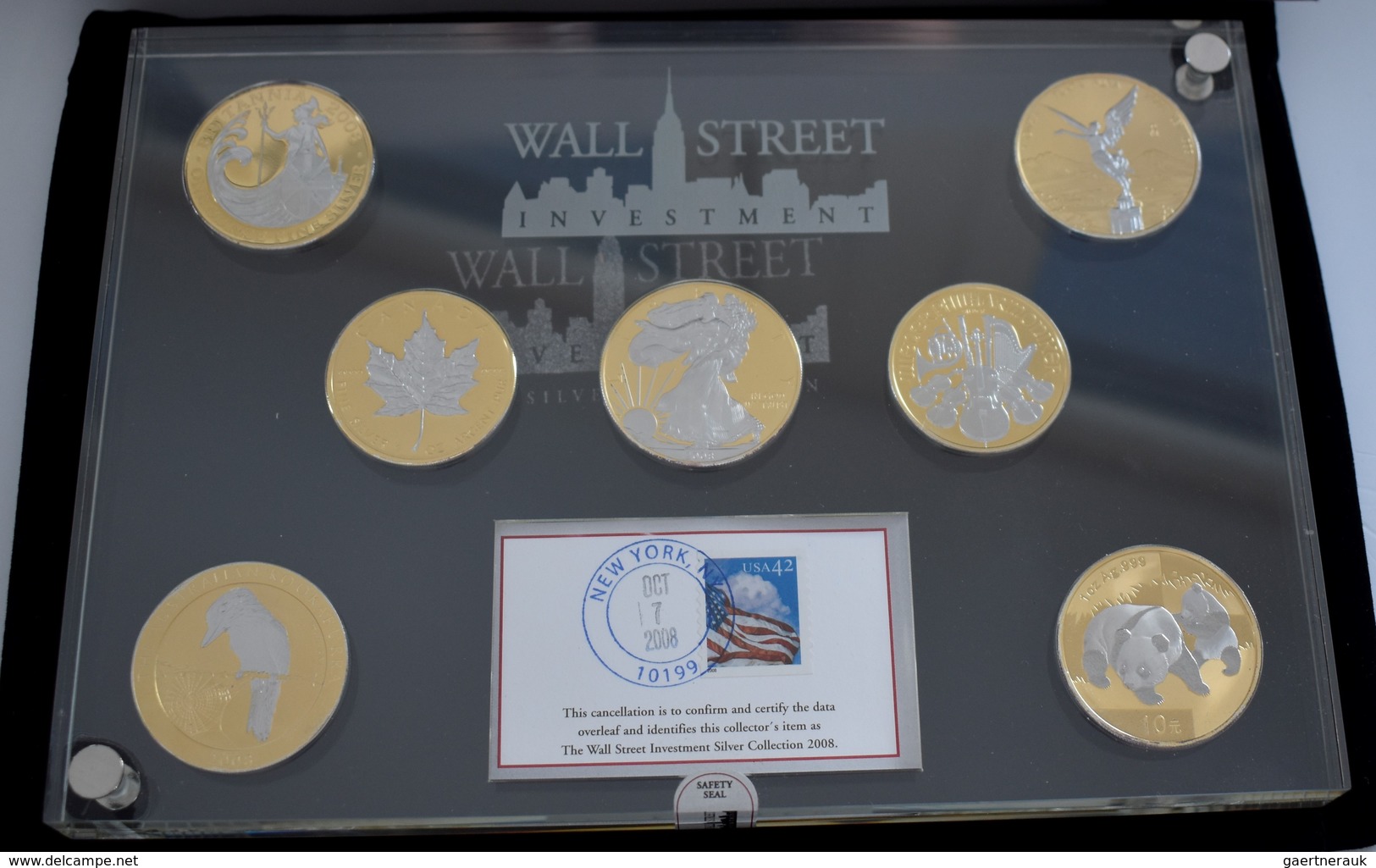 Alle Welt: Wall Street Investment - The Silver Collection 2008: 7 X 1 OZ Diverse Silbermünzen (Eagle - Andere & Zonder Classificatie