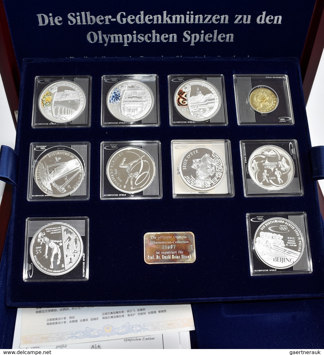 Alle Welt: Die Silber-Gedenkmünzen Zu Den Olympischen Spielen: 3 X 10 Yuan 2008 Sowie Weitere 5 Silb - Autres & Non Classés