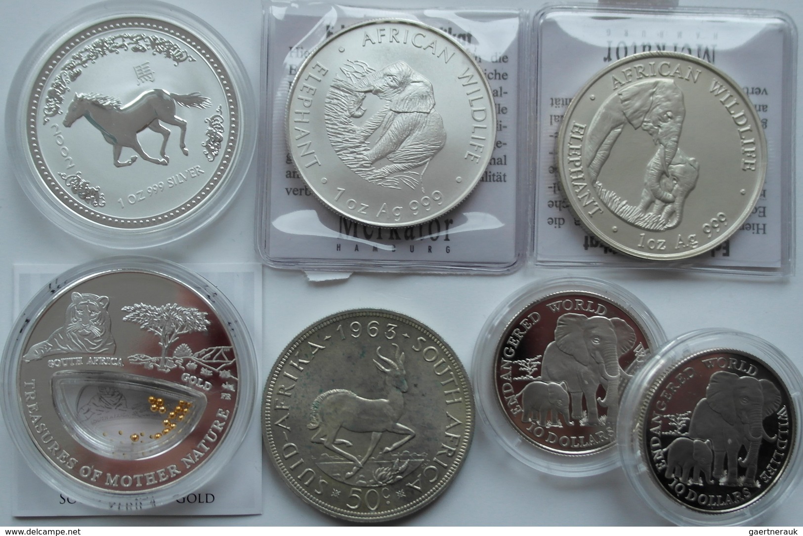 Alle Welt: Tiere Auf Münzen: Kleines Lot An 7 Münzen, Dabei: Australien 1 Dollar 2002 Lunar Pferd; Z - Andere & Zonder Classificatie