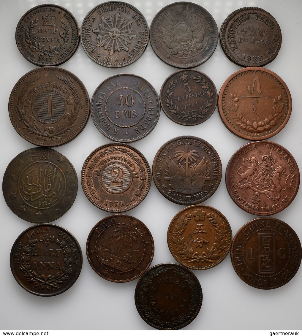 Alle Welt: Lot 17 Kupfermünzen Aus Dem 19. Jhd., Dabei: Haiti, Faustin 6 1/4 Centimes 1850; East Ind - Andere & Zonder Classificatie