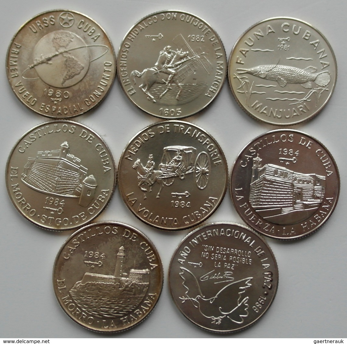 Kuba: Lot 8 Diverse Silbergenenkmünze Ze Je 5 Pesos 1980-1986 A 12 G 999/1000 Silber. - Cuba