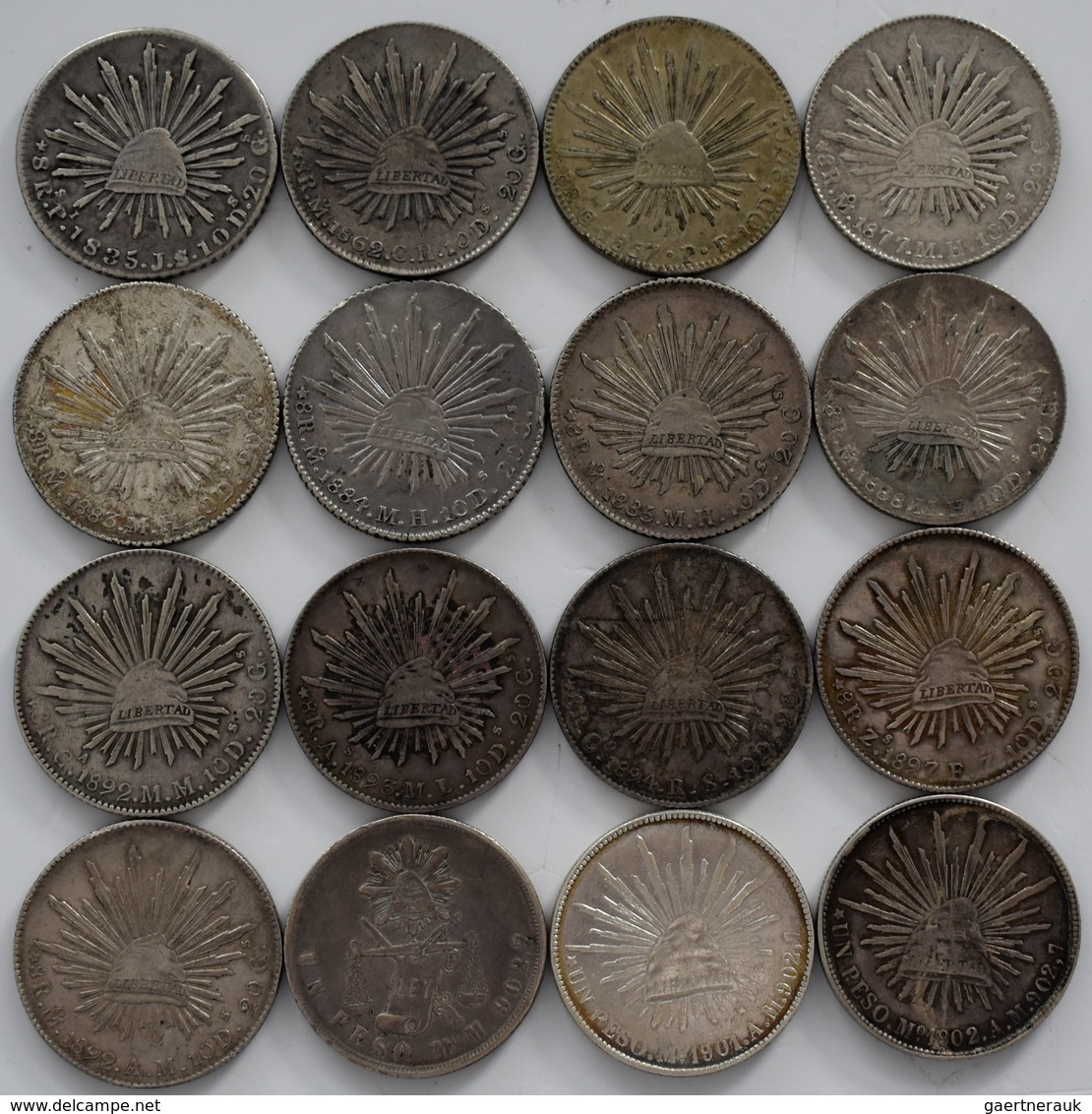 Mexiko: Lot 16 Münzen, Dabei: 13 X 8 Reales 1835 - 1892, KM# 377, 7 Davon Aus Mexiko City (Mo), Sowi - Mexico