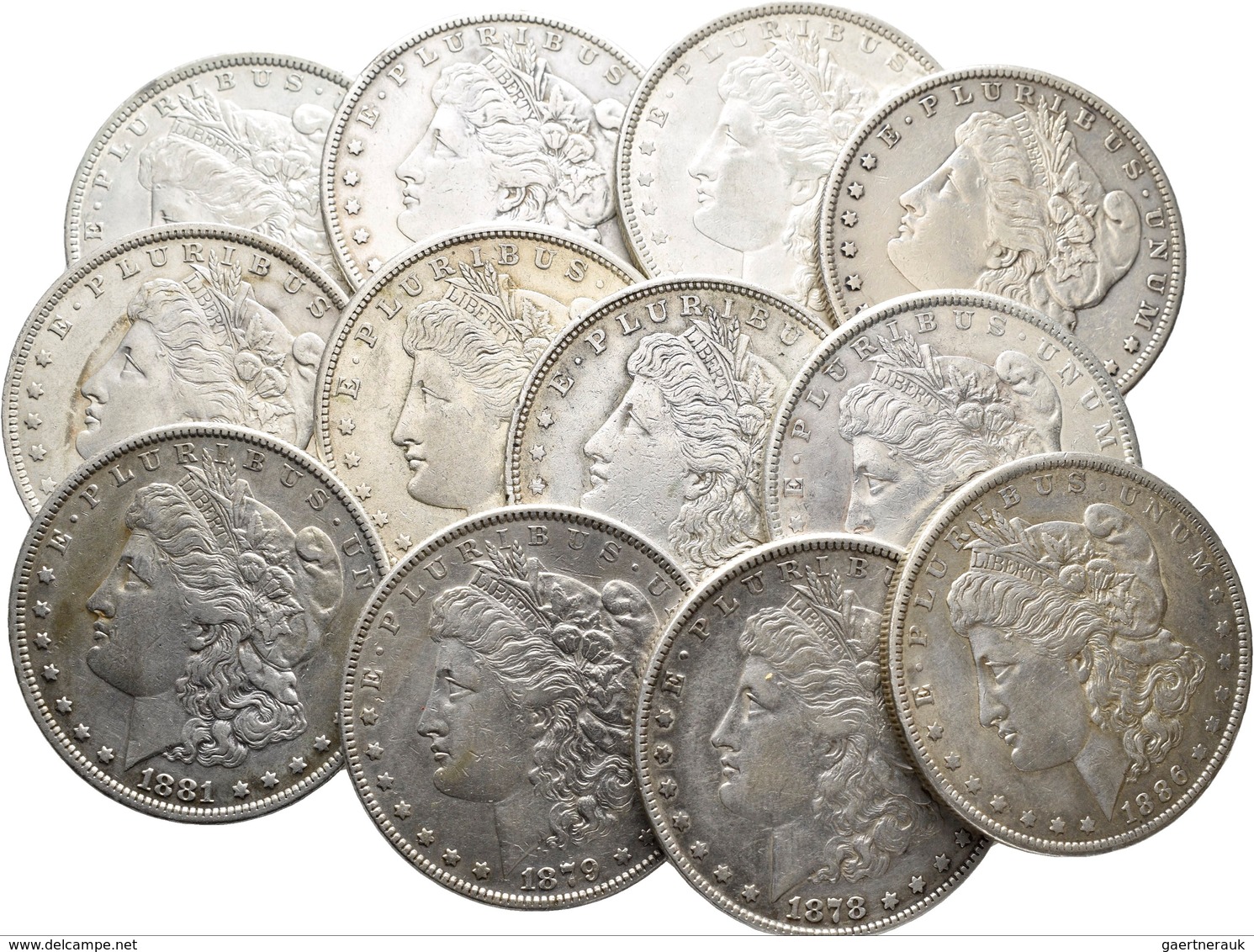 Vereinigte Staaten Von Amerika: Lot 12 X Morgan Dollars: 1878, 1879, 1881, 1881 O, 1886 O, 1887 O, 1 - Autres & Non Classés