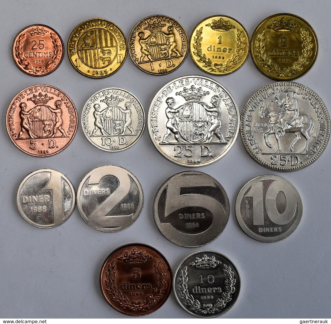 Andorra: Lot 15 Münzen Aus Den Jahren 1983-1988. Seltene Erstausgabe Vor Der Massenproduktion An Ged - Andorra
