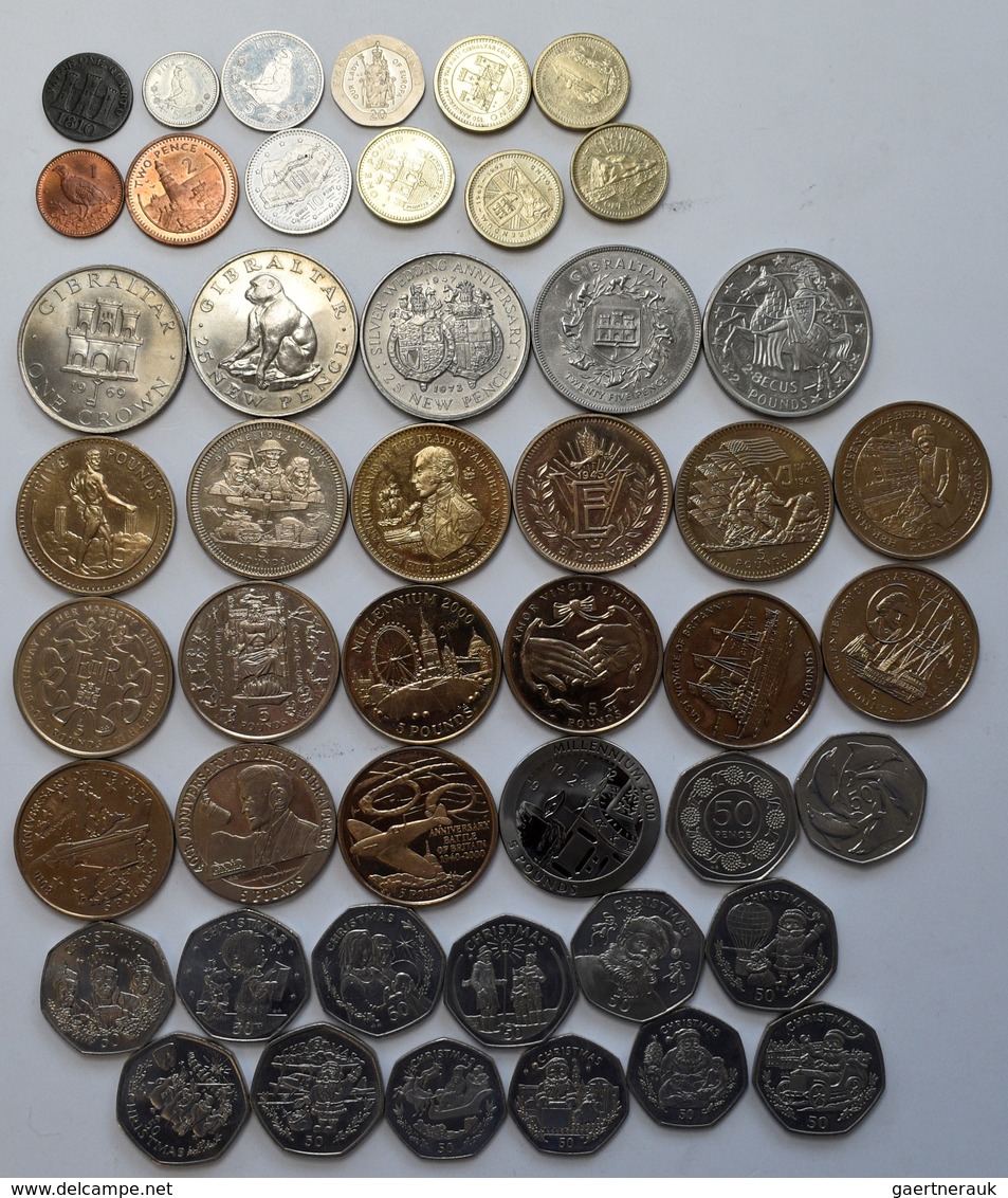 Gibraltar: Lot 47 Diverse Münzen Aus Gibraltar, Dabei Kleinmünzen, One Crown Gedenkmünzen, 5 Pounds - Griekenland