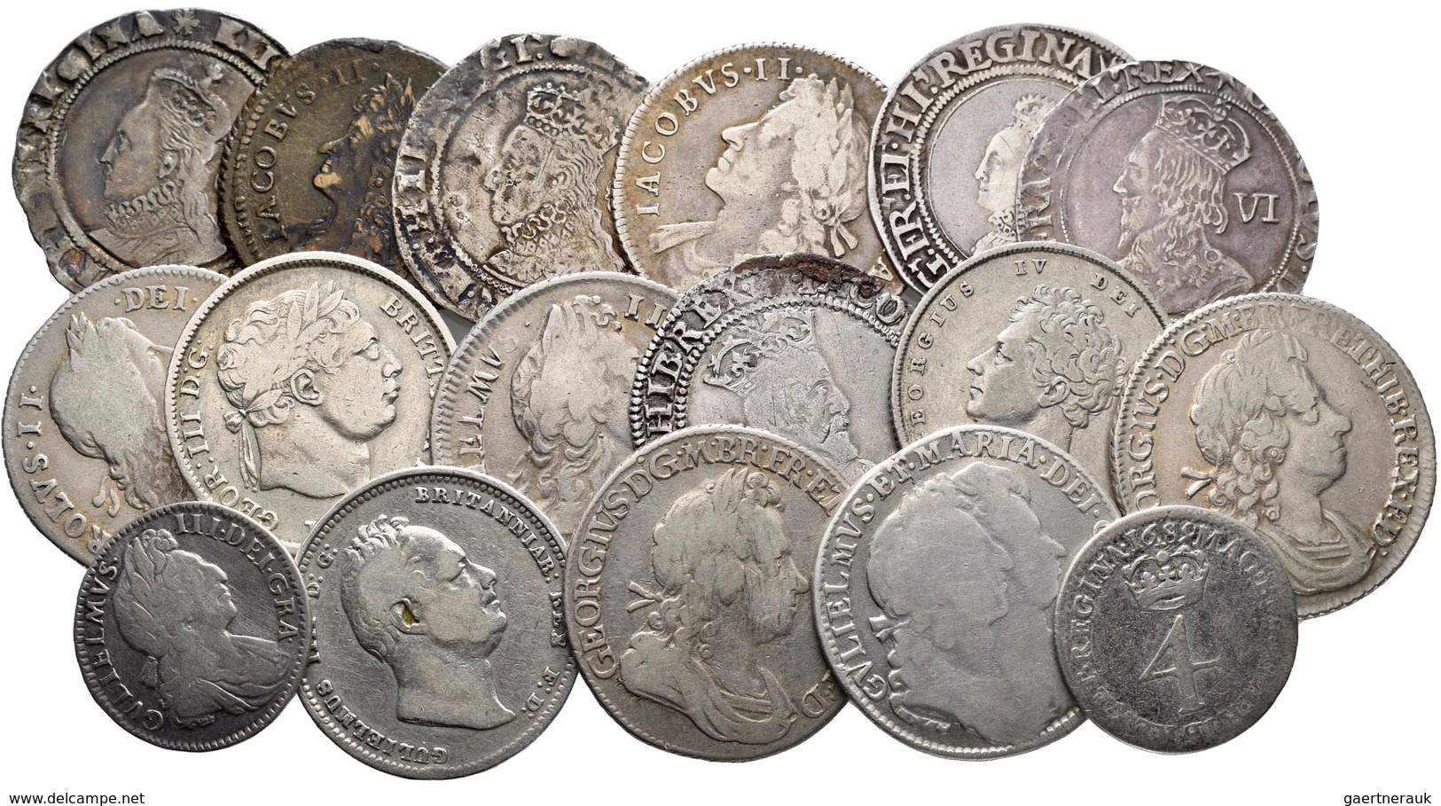 Großbritannien: Lot 17 Stück; Shilling 1663,1685,1692,1696,1719,1723 // 6 Pence1561,1570,1593,1603, - Andere & Zonder Classificatie