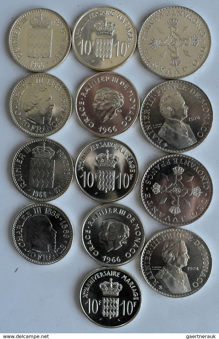 Monaco: Lot 13 Münzen Aus Monaco, Dabei 4 X 10 Franc 1966 100 Jahre Monte Carlo (KM# 146), 5 X 10. H - 1505-1795 De Lucien Ier à Honoré III