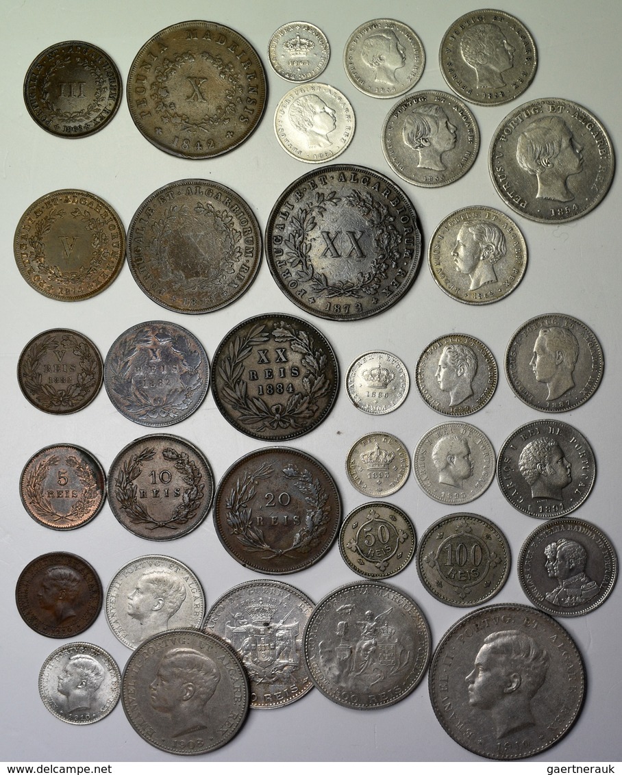 Portugal: Königreich Bis 1910: Über 30 Diverse Münzen Von III Bis 1000 Reis Aus Dem 19. Jhd. Bis Zum - Portugal