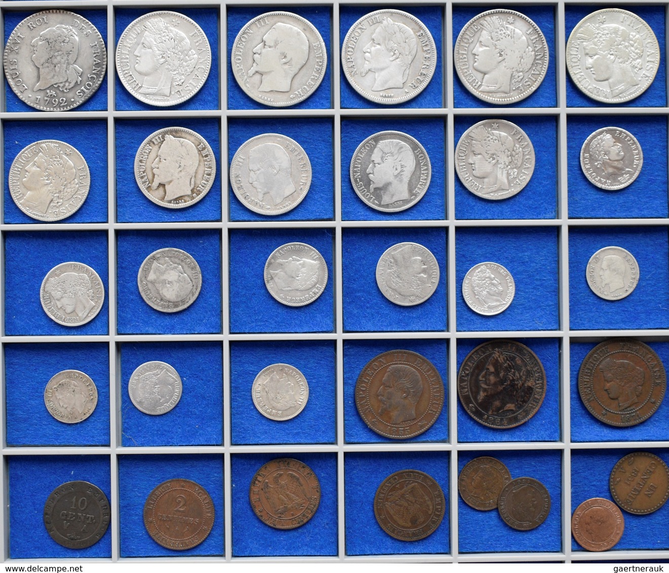 Schweiz: Lot 32 Stück; 30 Sols 1794 AN4 / 2 Francs 1849, 1857, 1867, 1871, 1881 / 1 Franc 1849, 1852 - Andere & Zonder Classificatie