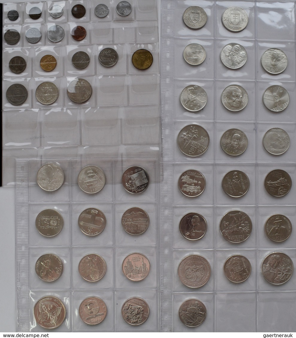 Slowakei: Typensammlung Slowakei 1942-2000. Insgesamt 18 Umlaufmünzen Von 5 Heller 1942 Bis 20 Ks 19 - Slowakije