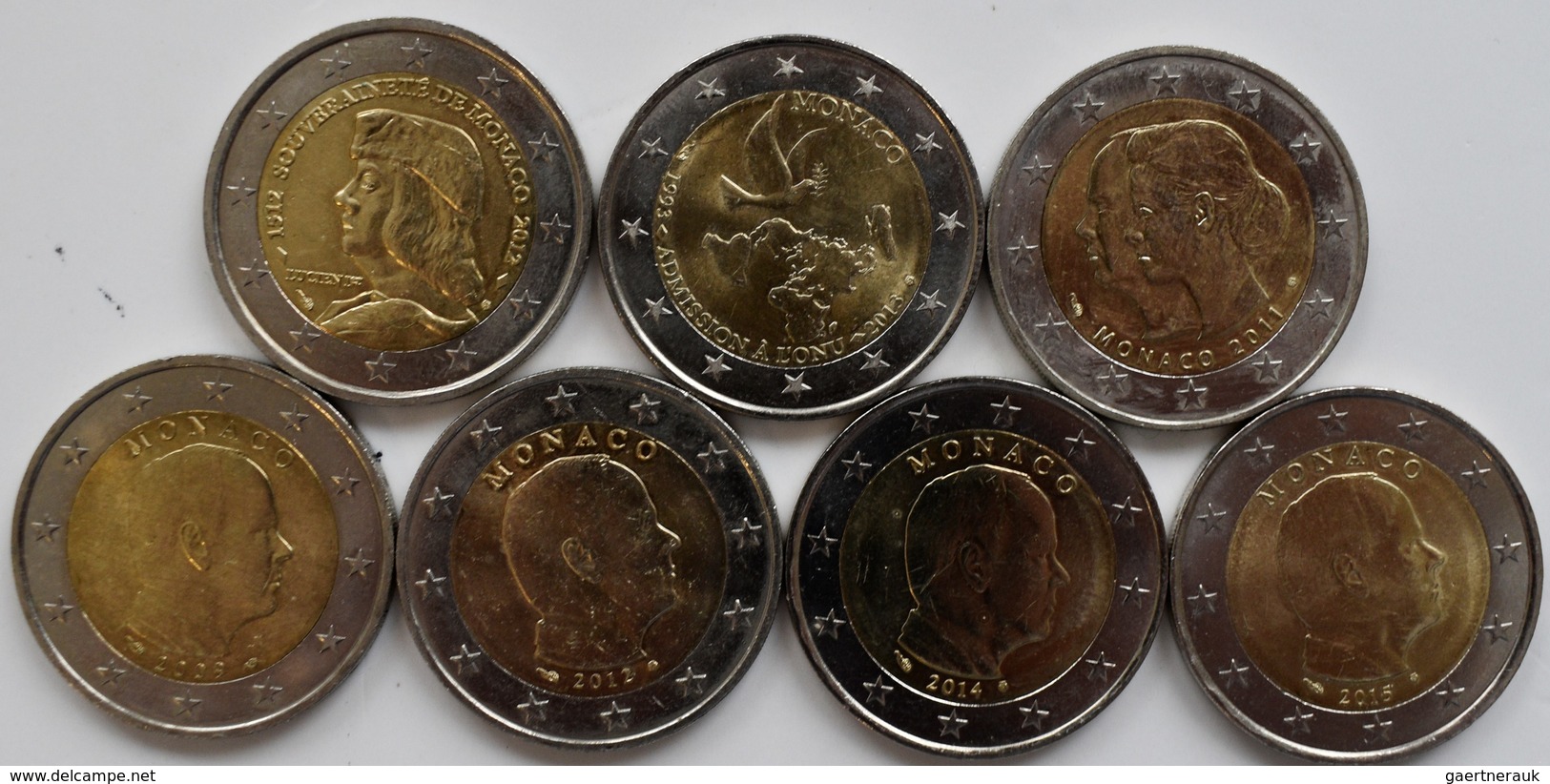 Monaco: Albert II. 2005-,: 7 X 2 Euro Münzen. Dabei Gedenkmünzen 2011, 2012, 2013 Sowie Umlaufmünzen - Monaco