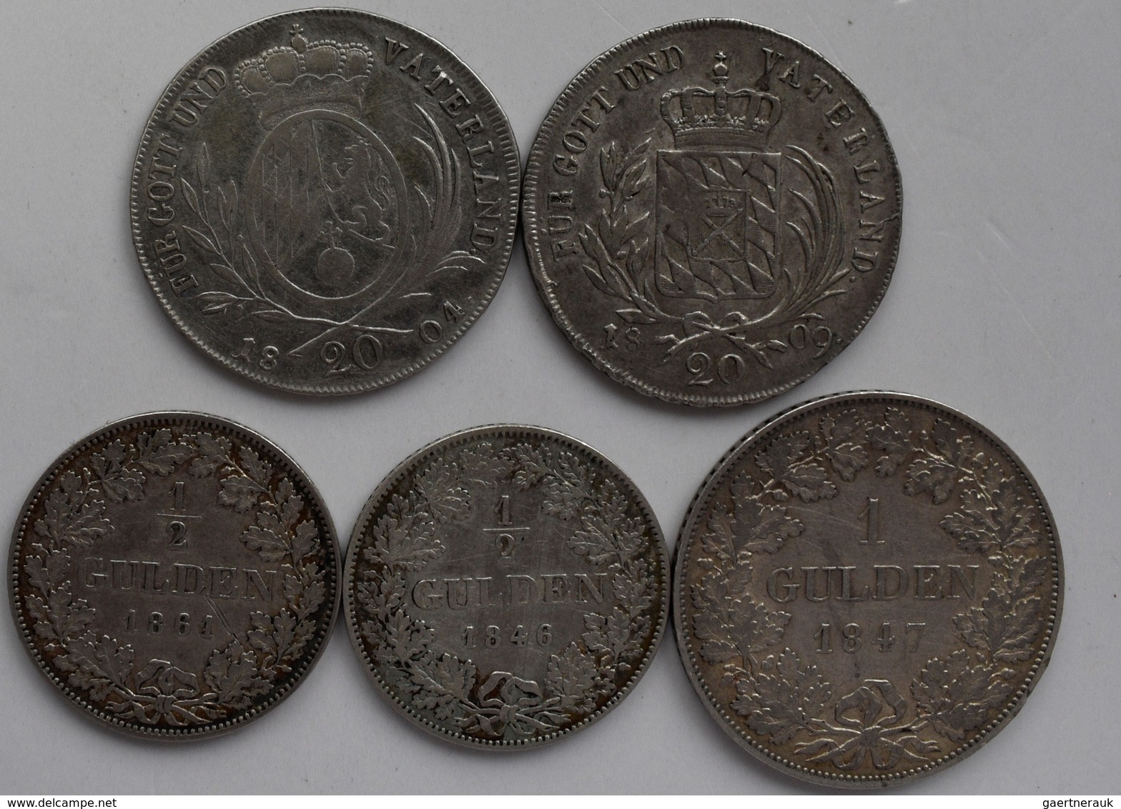 Bayern: Lot 5 Silbermünzen Bayern: 2 X 20 Kreuzer, 2 X ½ Gulden, 1 X 1 Gulden. - Andere & Zonder Classificatie