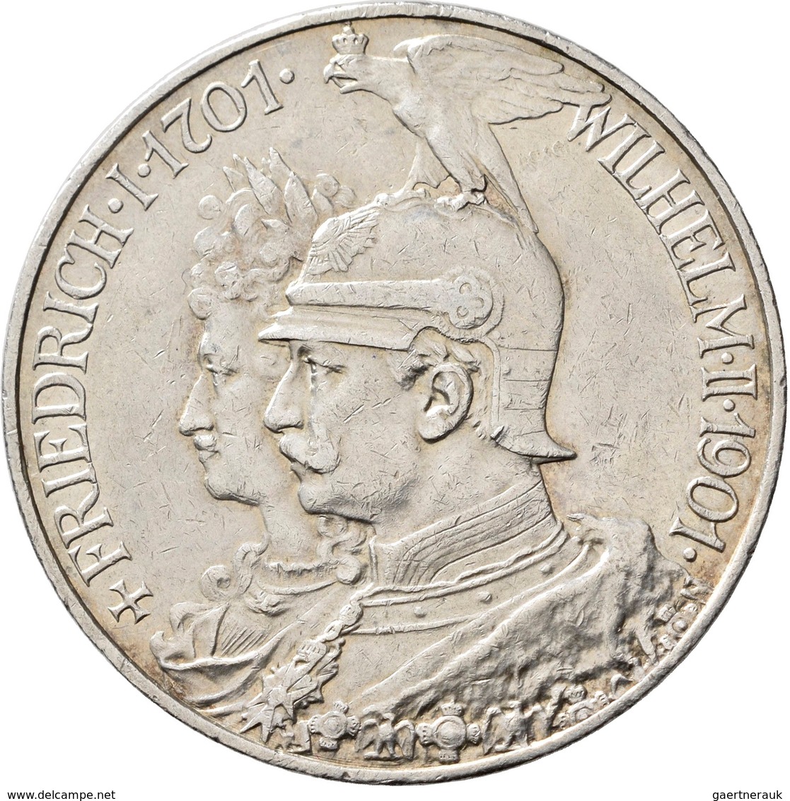Umlaufmünzen 2 Mark Bis 5 Mark: Preussen: Lot 7 Stück; 5 + 3 Mark 1901 (200 Jahrfeier); 3 + 2 Mark 1 - Taler Et Doppeltaler