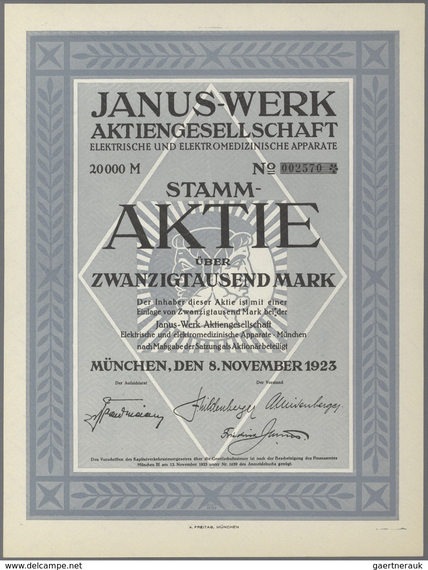 Alte Aktien / Wertpapiere: Lot 8 Aktien 8.11.1923 Der Janus-Werk AG München, 5 X 20.000 Mark Und 3 X - Sonstige & Ohne Zuordnung