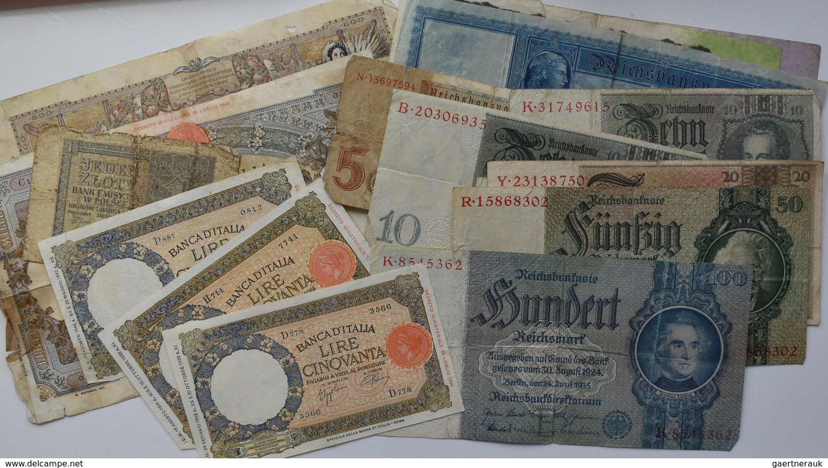 Varia, Sonstiges: BANKNOTEN: Lot 20 Banknoten überwiegend Italien Und Drittes Reich. Teils Sehr Star - Sonstige & Ohne Zuordnung