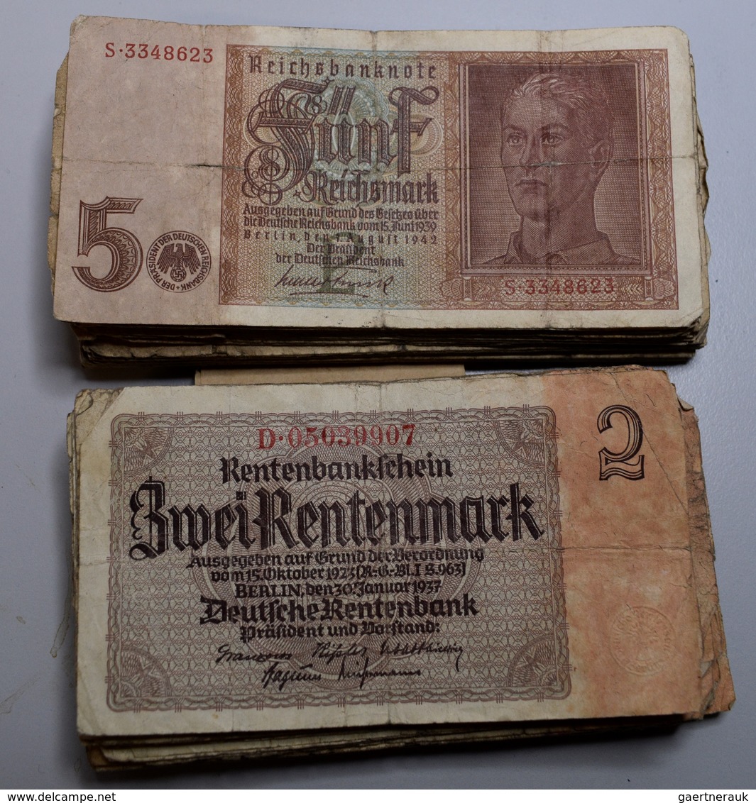 Varia, Sonstiges: BANKNOTEN: Lot Mit über 60 X 2 Rentenmark 1937 Sowie über 60 X 5 Reichsmark 1942. - Autres & Non Classés