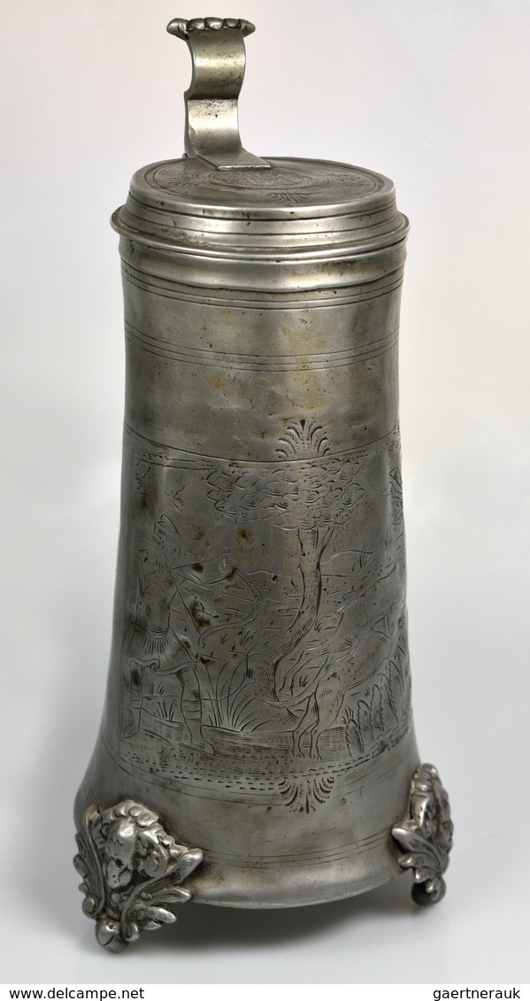 Varia, Sonstiges: Nürnberg: Zinnkrug (Ende 17./Anfang 18. Jhd.), Ca. 33 Cm Hoch, 1,98 Kg, Mit Jagdsz - Autres & Non Classés