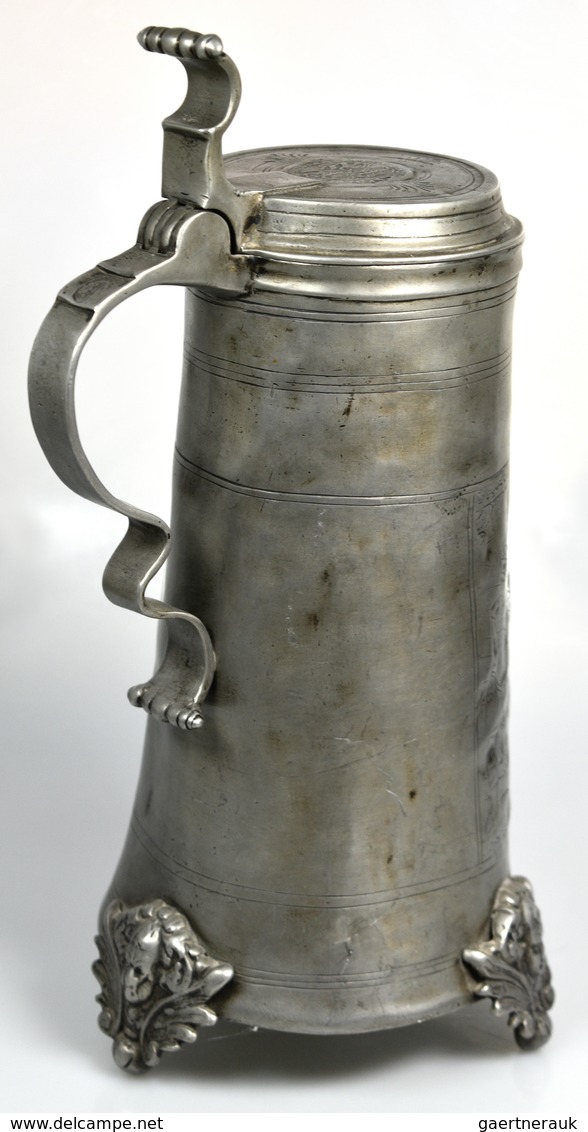 Varia, Sonstiges: Nürnberg: Zinnkrug (Ende 17./Anfang 18. Jhd.), Ca. 33 Cm Hoch, 1,98 Kg, Mit Jagdsz - Autres & Non Classés