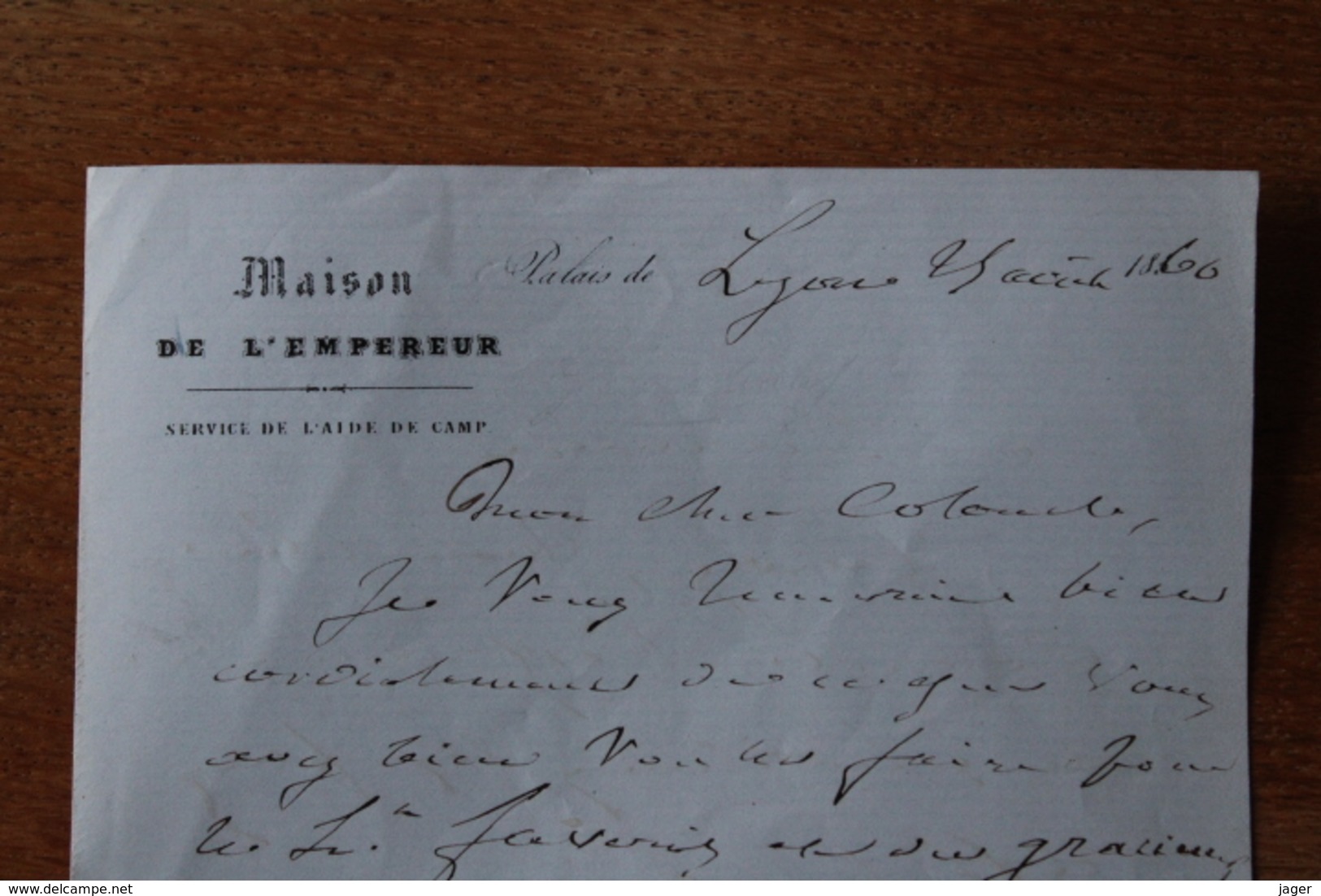 Lettre Autographe  Maison De L'empereur  Aide De Camp Napoleon III 1866 General - Autres & Non Classés