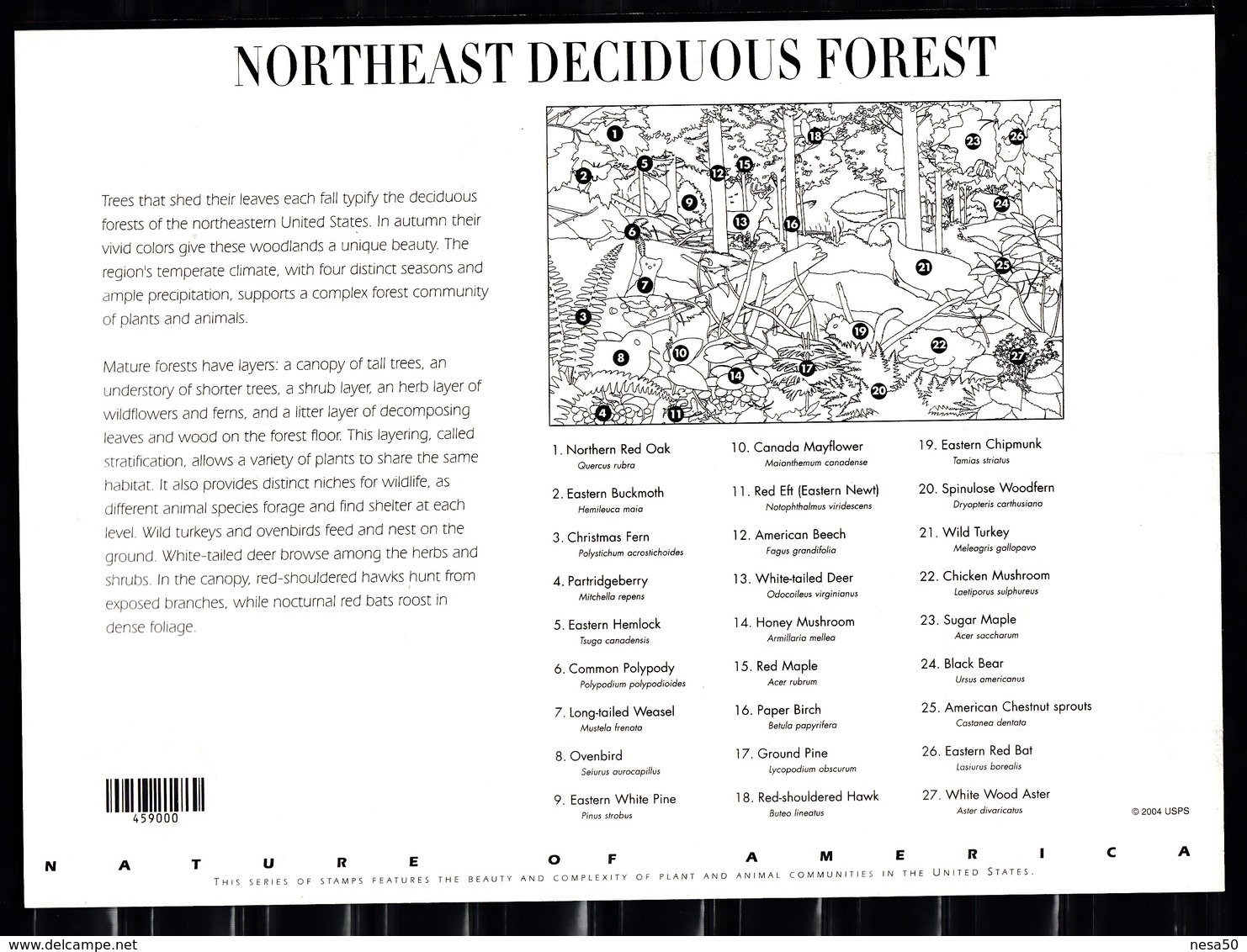 USA 2005 Mi Nr 3907 - 3916; Nr 7, Northeast Deciduous Forest: Hawk, Hemlock, Turkey, Bear, Bird, Flower - Ongebruikt