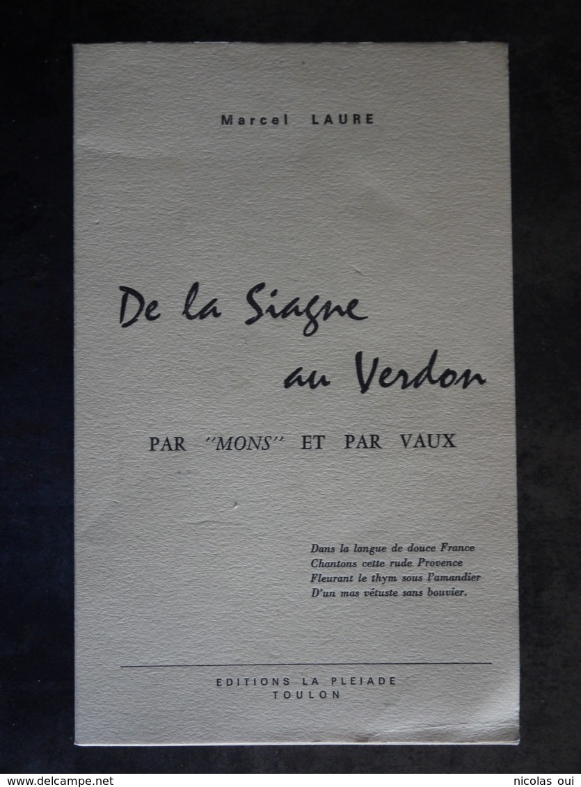 DE LA SIAGNE AU VERDON PAR MONS ET PAR VAUX  MARCEL LAURE - Livres Dédicacés