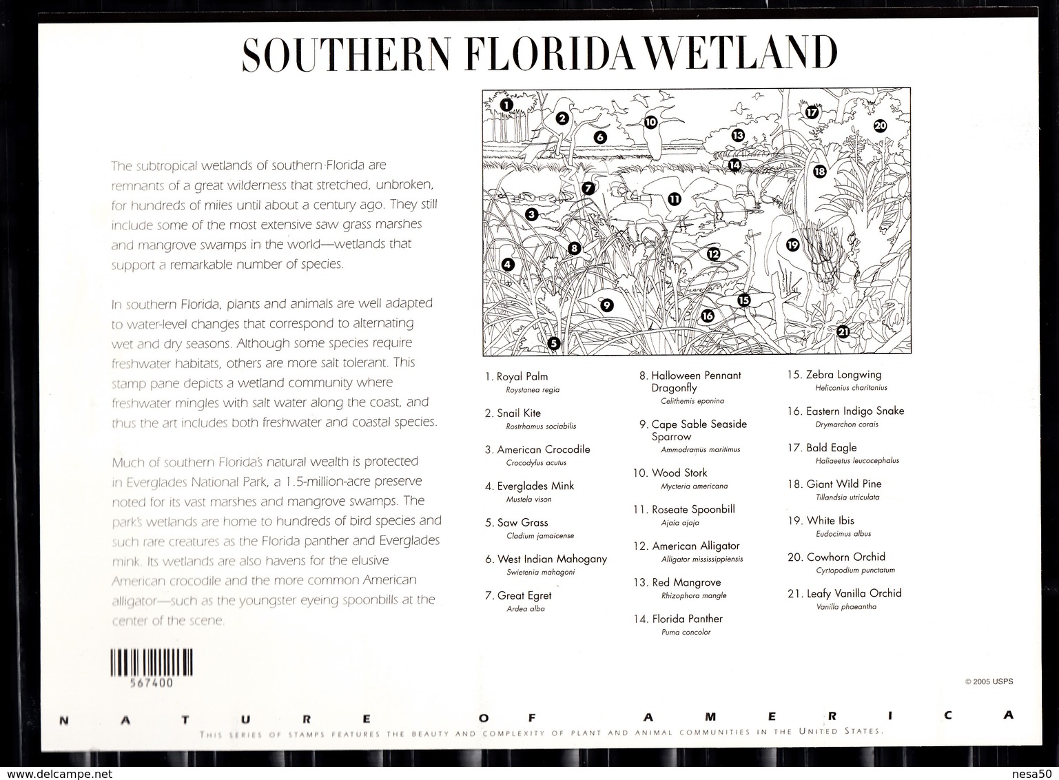 USA 2006 Mi Nr 4171 - 4180 Nr 8; Southern Florida Wetland: Bird, Flower, Butterfly, Eagle, Ibis, Orchid - Neufs