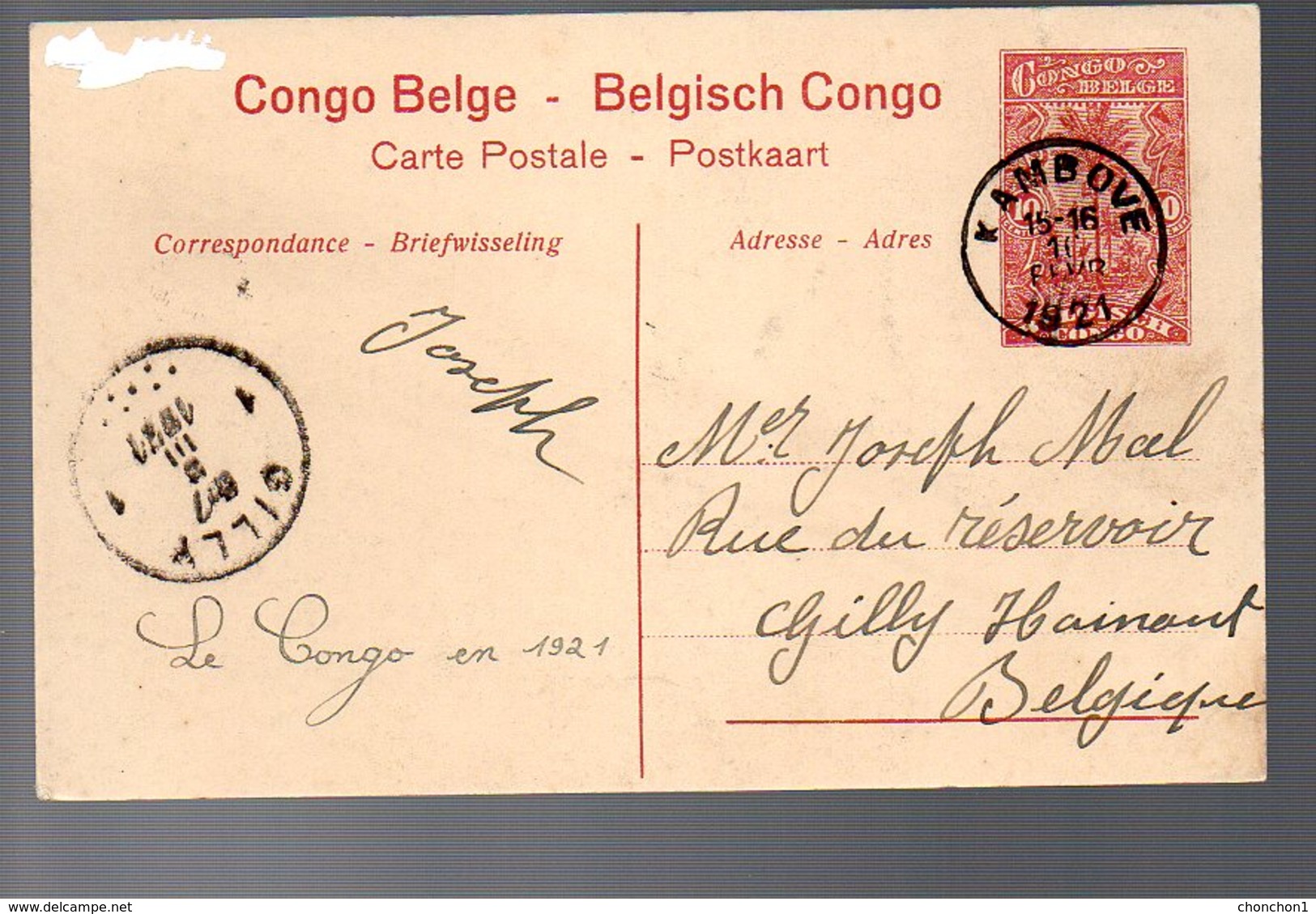 CONGO - ENTIER STIBBE 43 - VUE 14 - KAMBOVE 1921 - GILLY -   TB - PL8 - Entiers Postaux