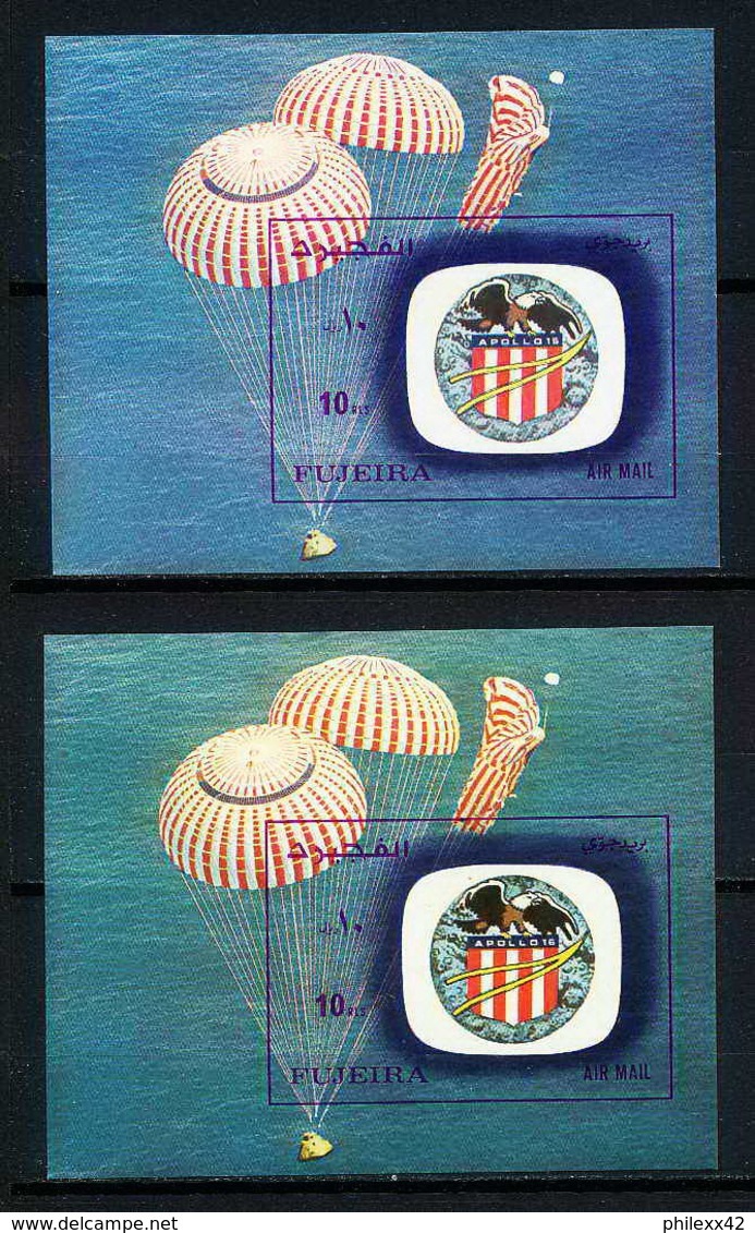 727a Fujeira MNH ** 2 Nuances (color Error) Mi Bloc N° 98 B Apollo 16 Espace (space) Non Dentelé (imperforate) - Asia