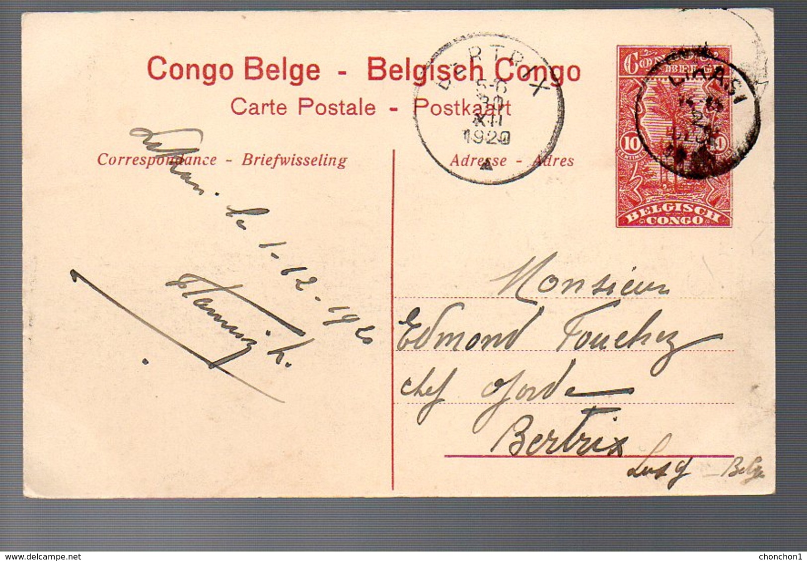 CONGO - ENTIER STIBBE 43 - VUE 2 - LIKASI 1920 -  TB - PL8 - Entiers Postaux