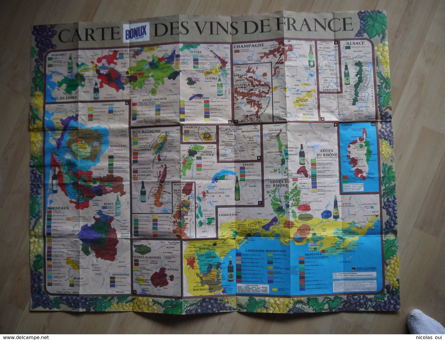 CARTE DES VINS DE FRANCE OFFERT PAR BONUX PUBLICITE - Autres & Non Classés