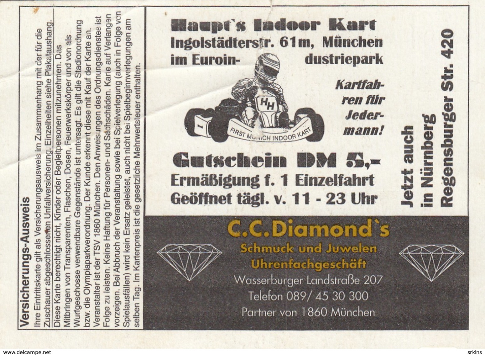 Ticket TSV Munchen 1860 Vs Borussia Dortmund 1996. Football Match Germany Munich Bundes Liga - Tickets D'entrée