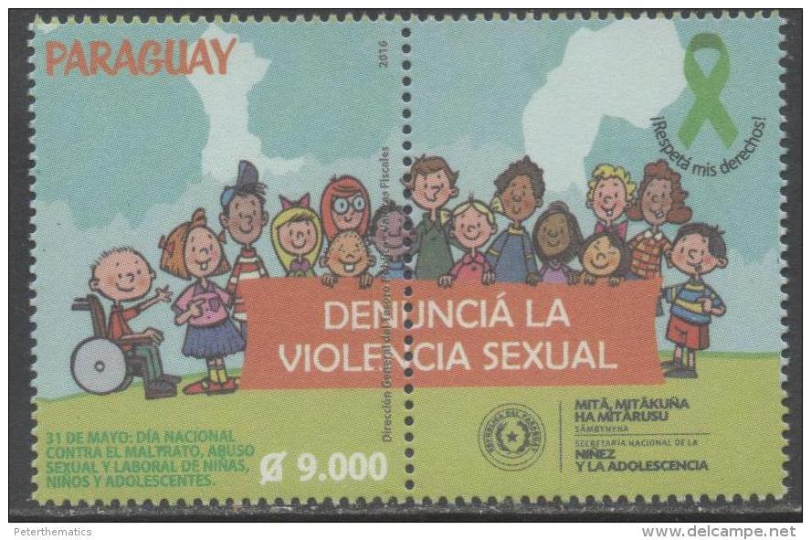 PARAGUAY, 2016, MNH,CHILDREN, NATIONAL DAY AGANIST CHILD ABUSE, VIOLENCE AGAINST CHILDREN, HUMAN RIGHTS,1v+TAB - Other & Unclassified