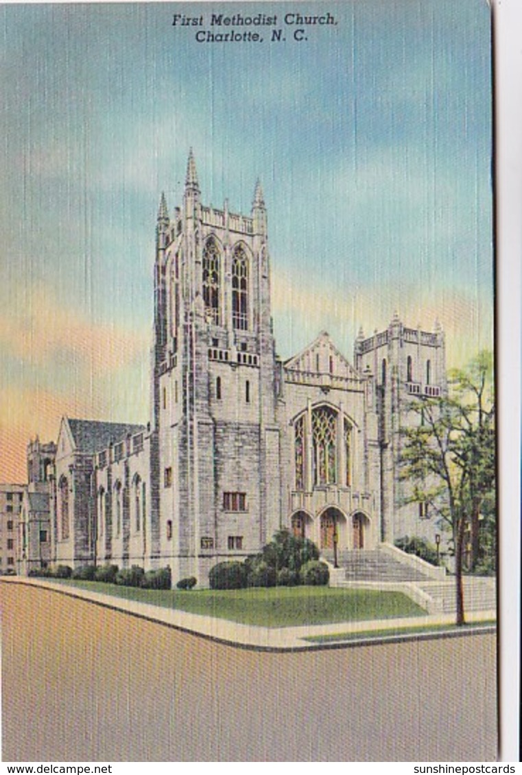 North Carolina Charlotte First Methodist Church 1953 Curteich - Charlotte