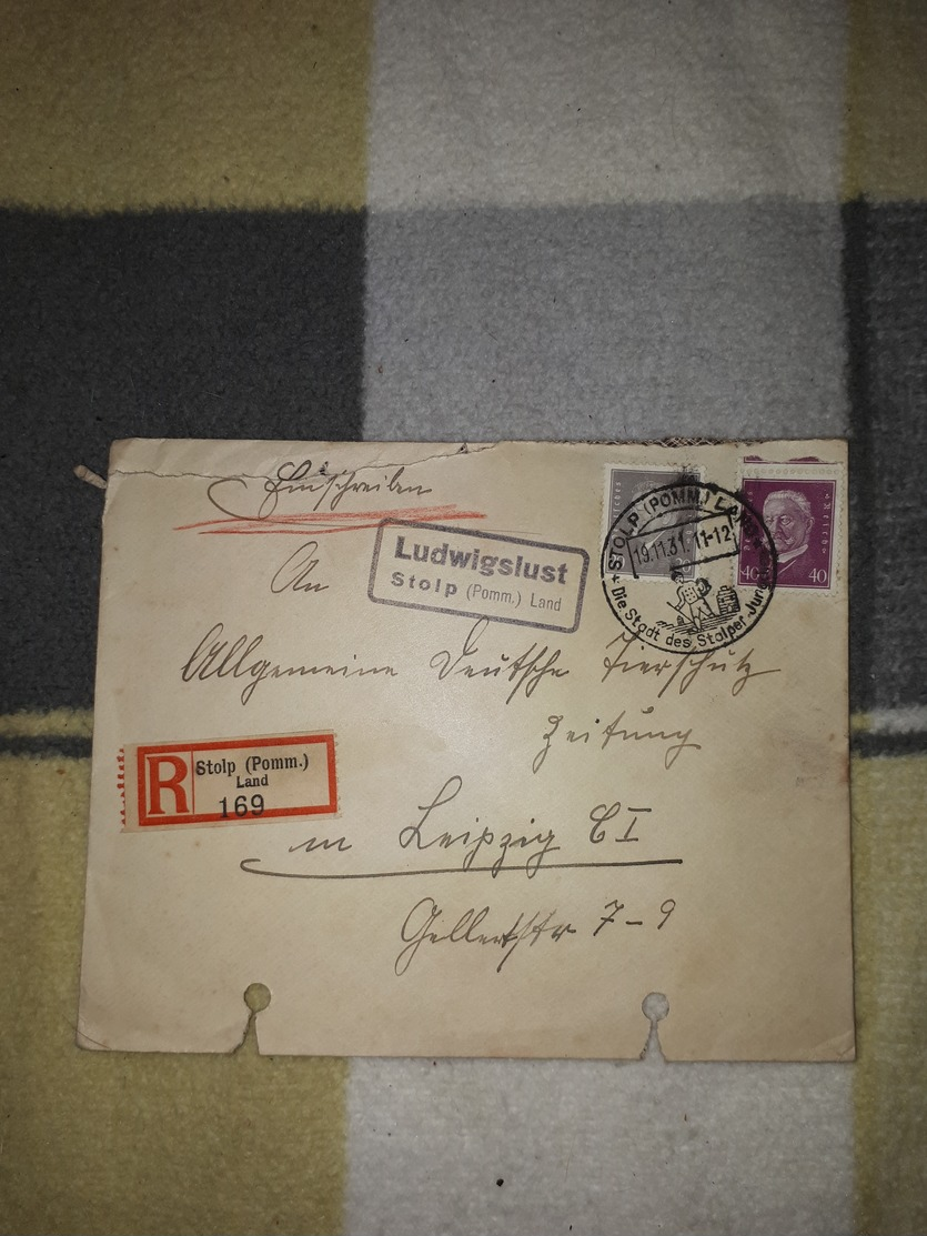 Deutsches Reich Landpost Einschreiben Brief Sonderstempel 1931 Ludwigslust über Stolp (Pomm) Land Leipzig Lot 170D - Sonstige & Ohne Zuordnung