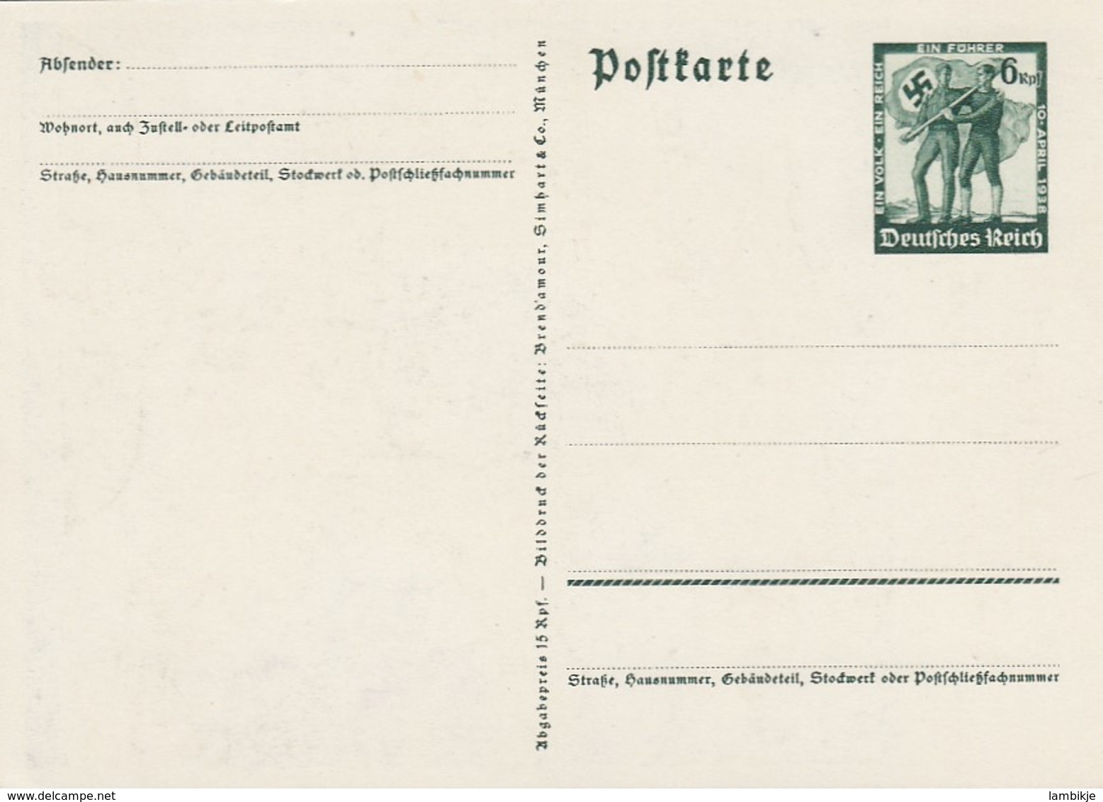 Deutsches Reich Postkarte Propagande 1938 Ein Volk Ein Reich Ein Fuhrer - Briefe U. Dokumente