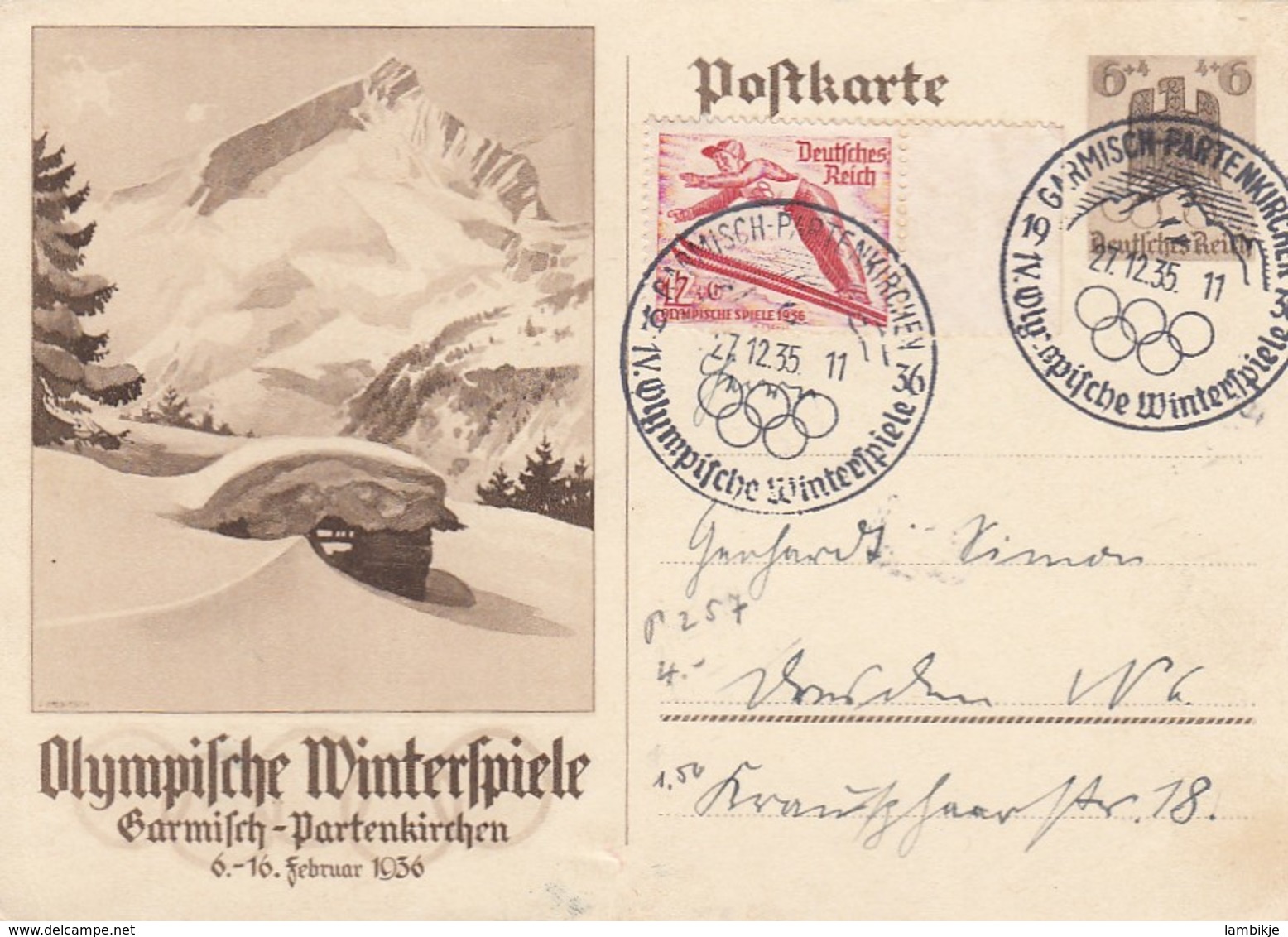 Deutsches Reich Postkarte 1935 Olympiade - Briefe U. Dokumente