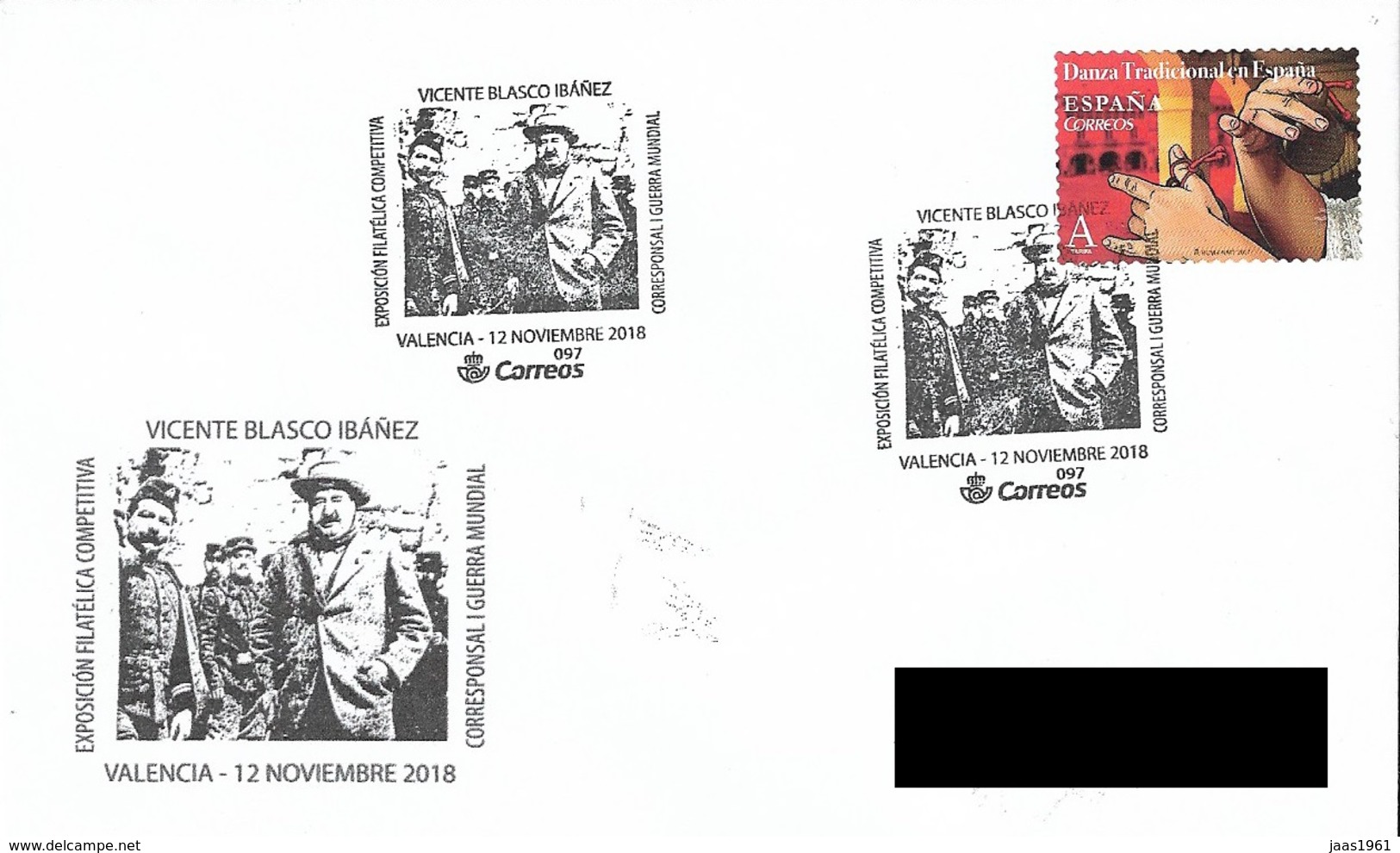 SPAIN. POSTMARK WRITER VICENTE BLASCO IBAÑEZ. VALENCIA 2018 - Máquinas Franqueo (EMA)