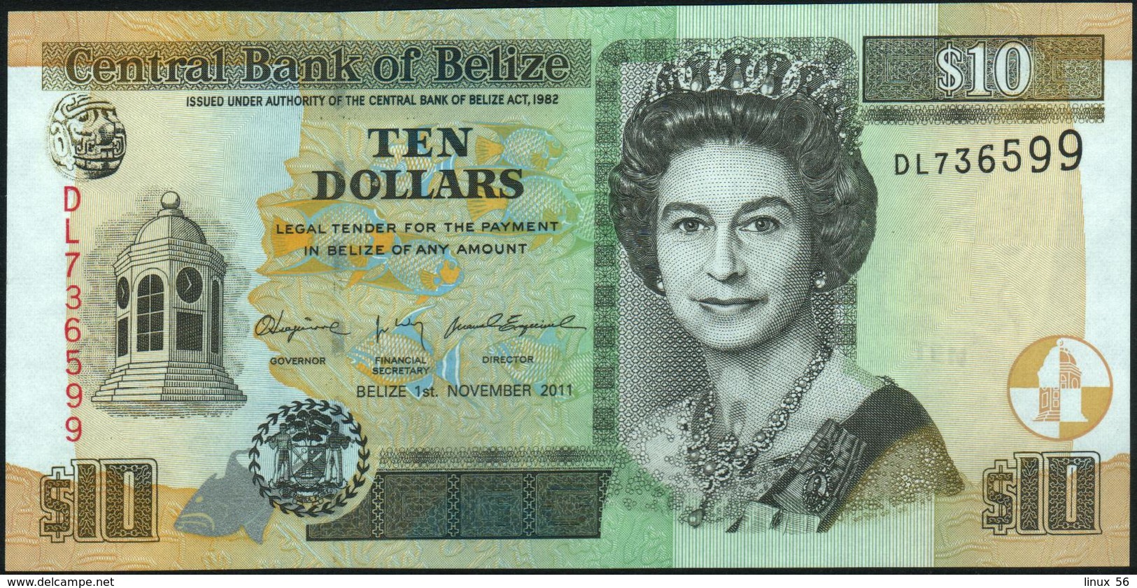 BELIZE - 10 Dollars 01.11.2011 UNC P.68 D - Belice