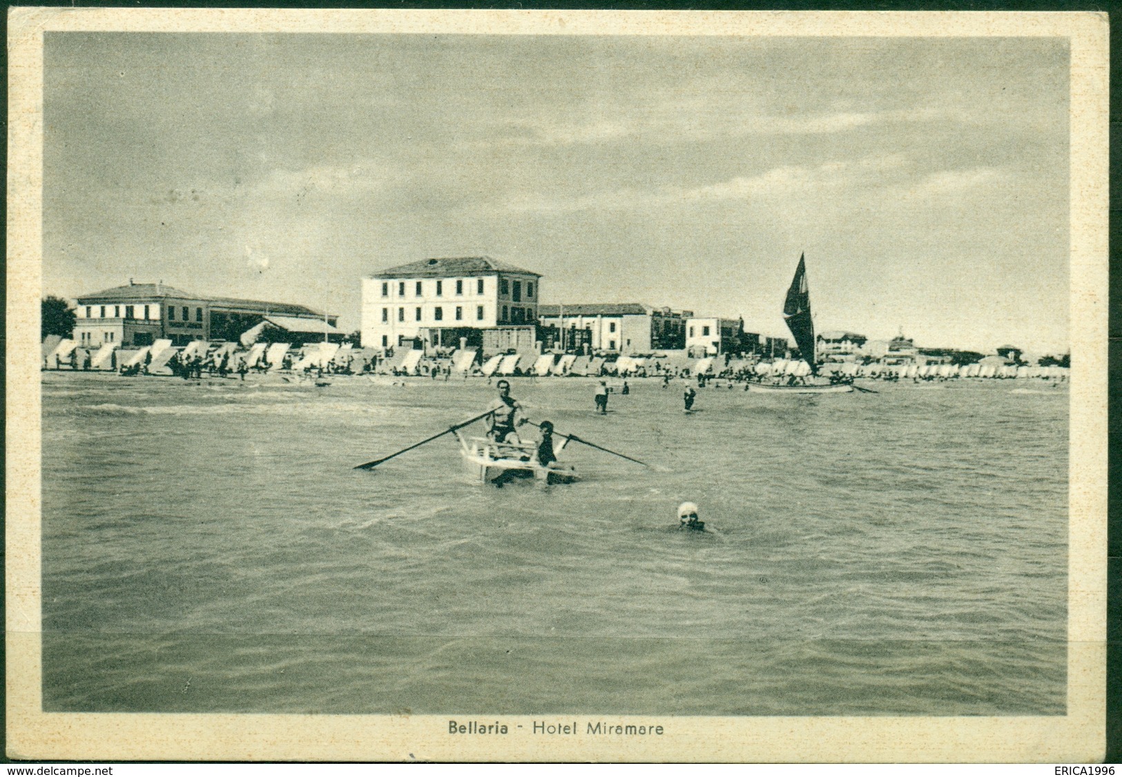 CARTOLINA - RIMINI - CV662 BELLARIA (Rimini RN) Hotel Miramare, FG, Viaggiata 1951, Ottime Condizioni - Rimini