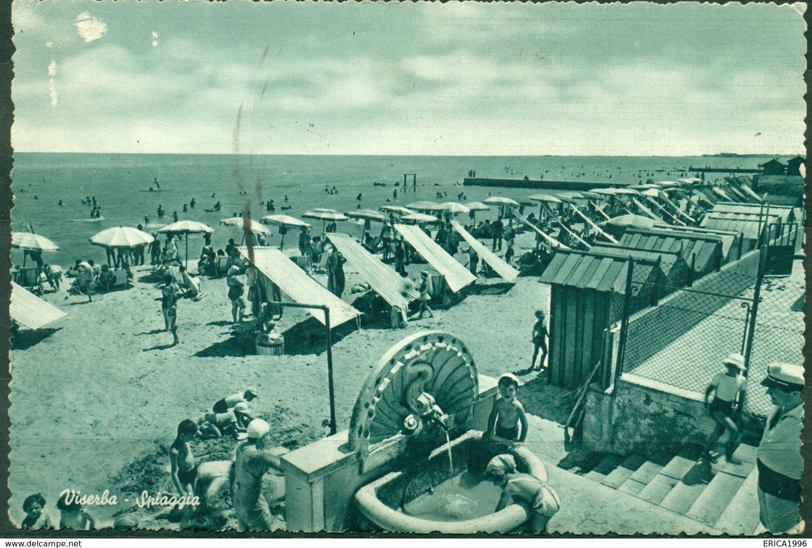 CARTOLINA - RIMINI - CV664 VISERBA (Rimini RN) Spiaggia, FG, Viaggiata 1954, Francobollo Asportato, Buone Condizioni, - Rimini