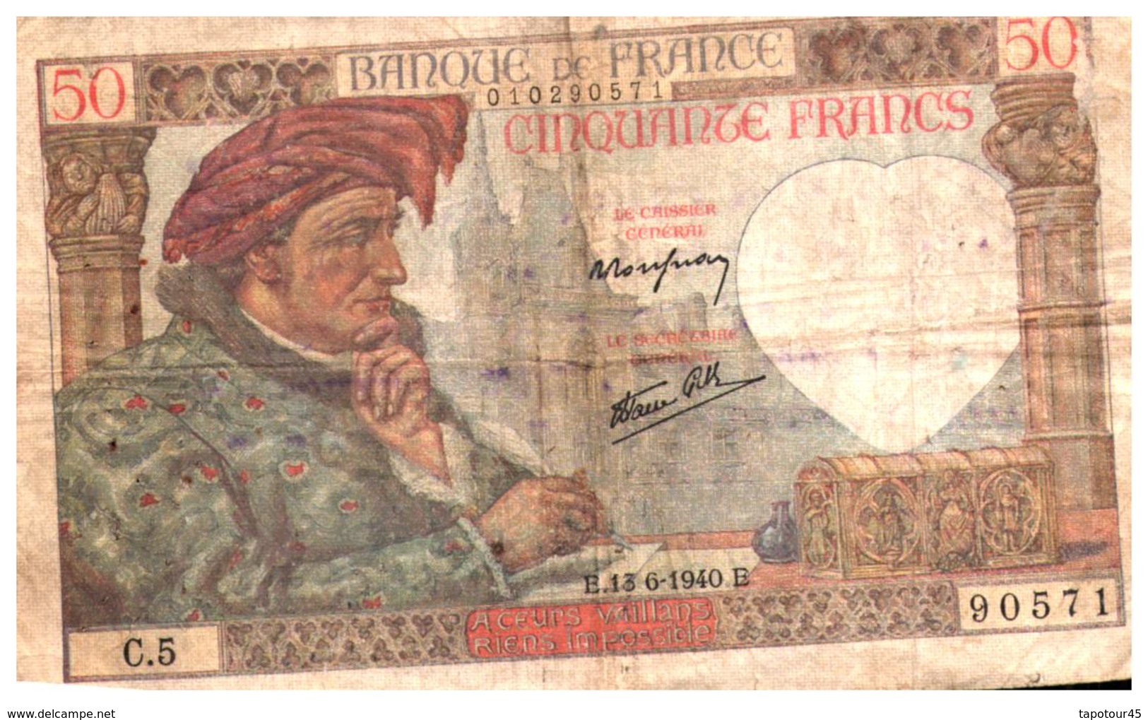 Billet  >  France >    50 Francs   1940 - 50 F 1940-1942 ''Jacques Coeur''