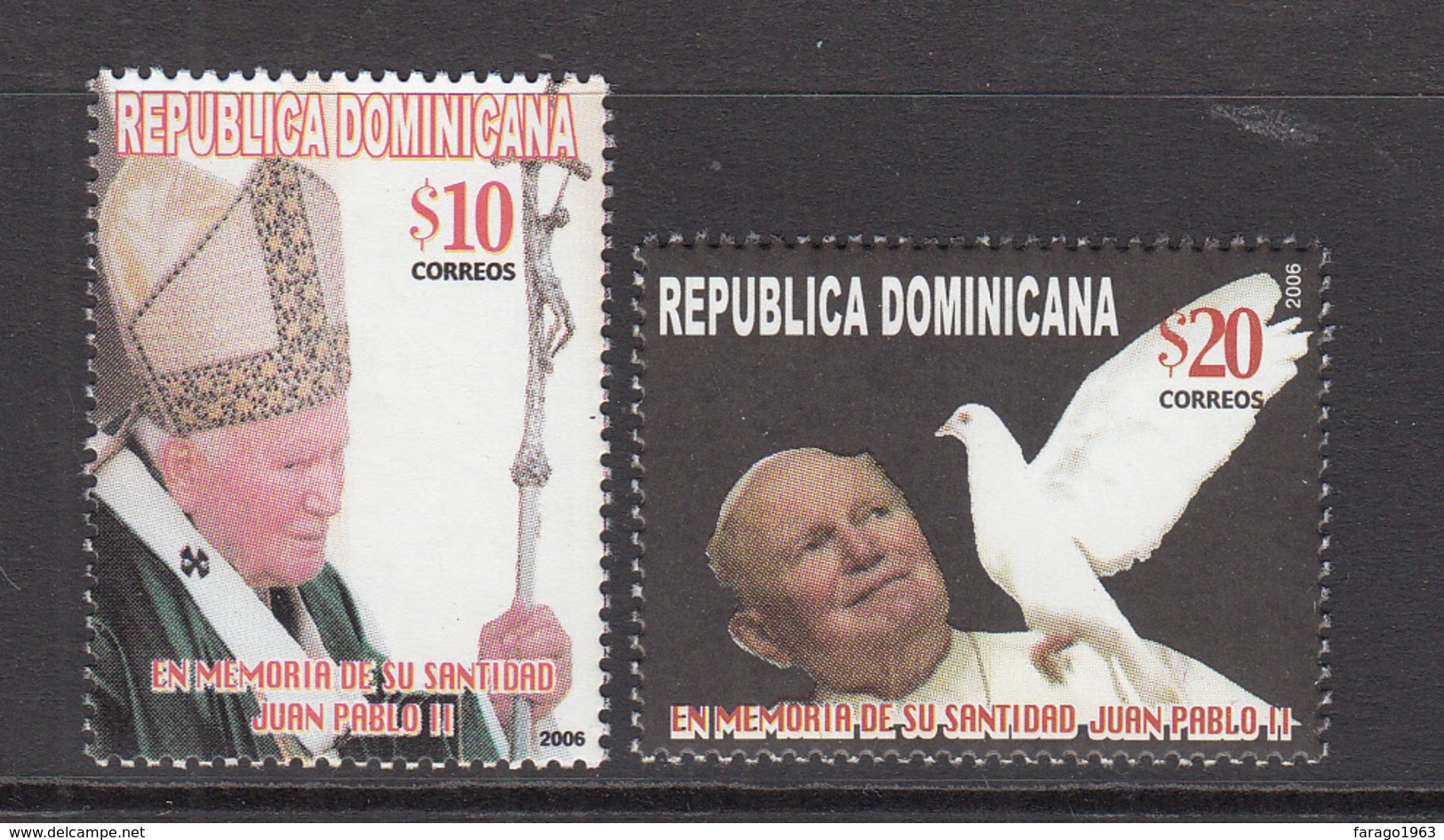 2006 Dominican Republic Dominicana  Pope John Paul II Complete Set Of 2  MNH - Dominicaine (République)
