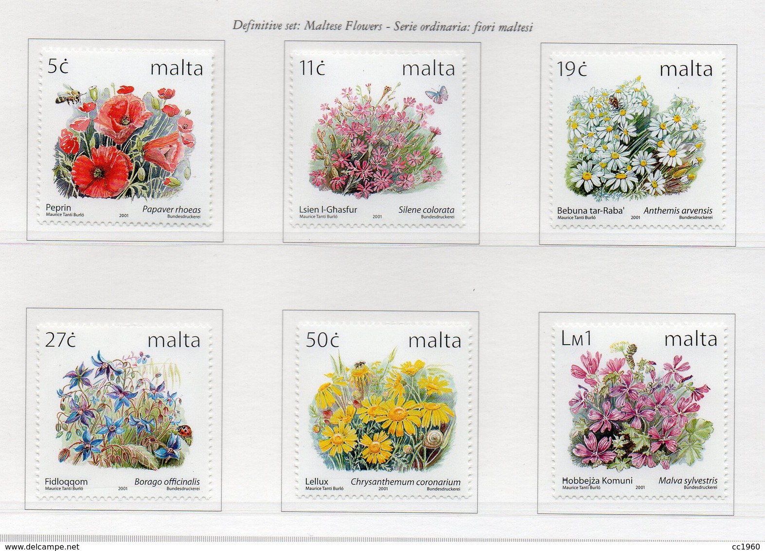 Malta - 2001 - Serie Ordinaria - Fiori Maltesi - 6 Valori - Nuovi - Vedi Foto - (FDC13901) - Malte