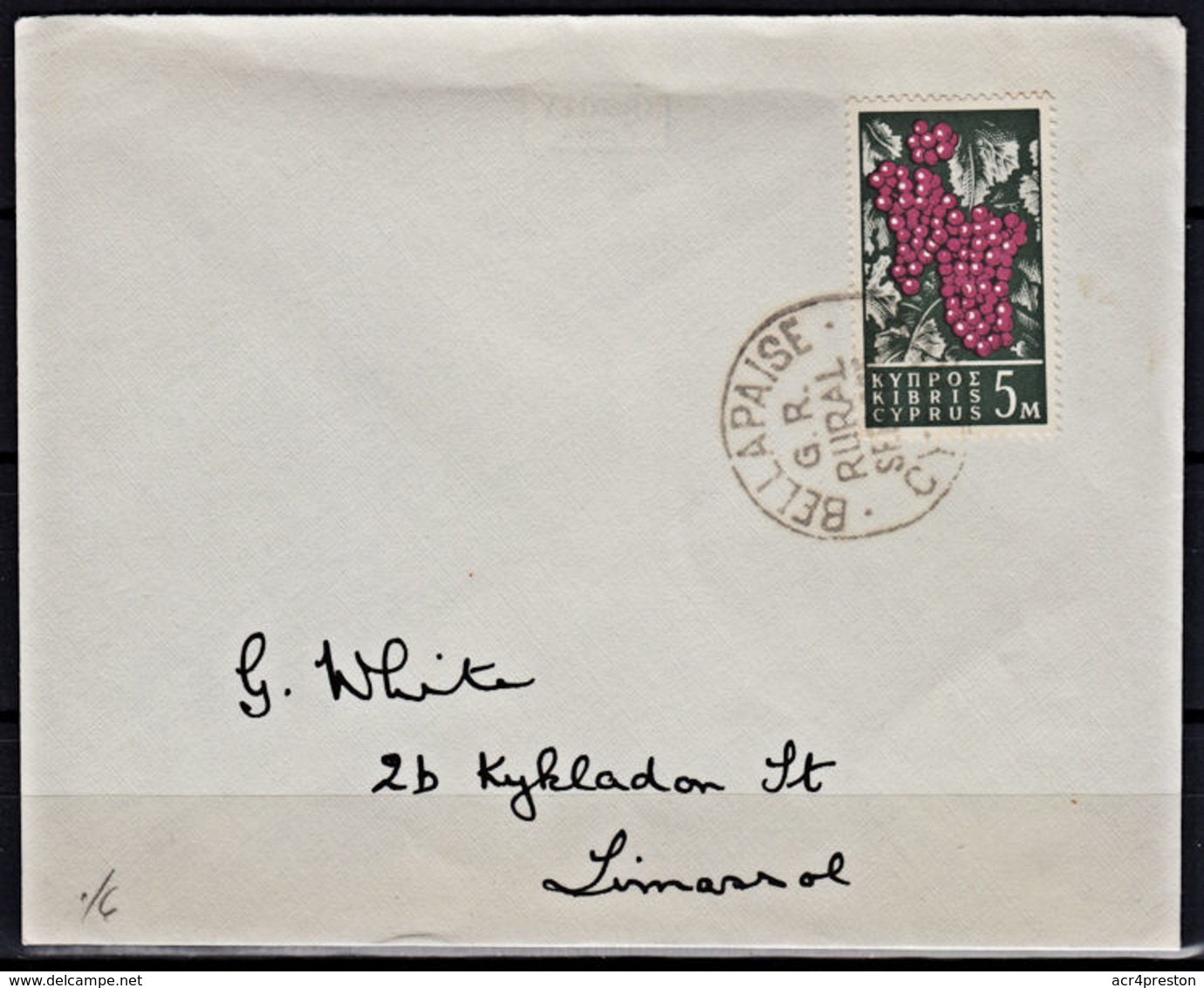 Cb0105 CYPRUS, Rural Postal Service, Bellapais On Cover To Limassol - Covers & Documents